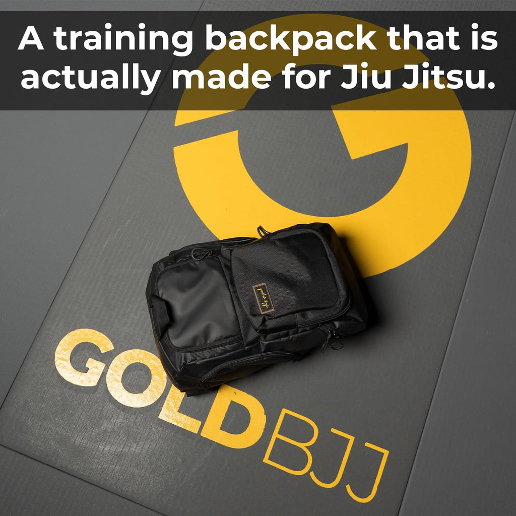 Gold BJJ Jiu Jitsu Backpack - Heavy Duty Gym Bag with Waterproof Gi Pocket