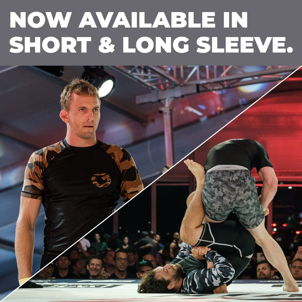 Gold BJJ Jiu Jitsu Rashguard - Camo Rash Guard Compression Shirt for No-Gi, Gi, & MMA