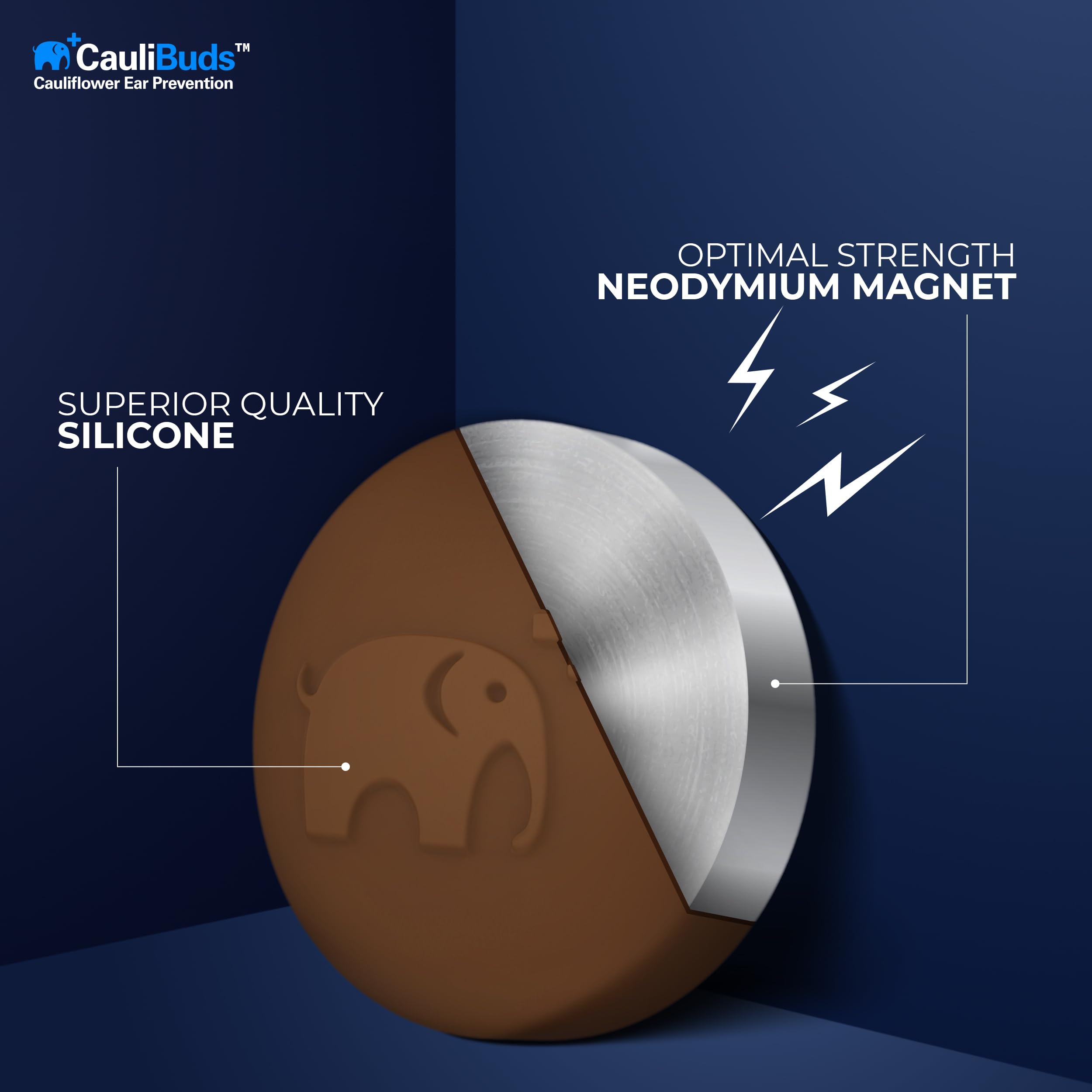 CauliBuds™ Cauliflower Ear Magnets - Premium Silicone Magnet Compression Kit for Cauliflower Ear Prevention & Treatment in BJJ, Wrestling, MMA, & Rugby - Minimize Ear Draining (Black)