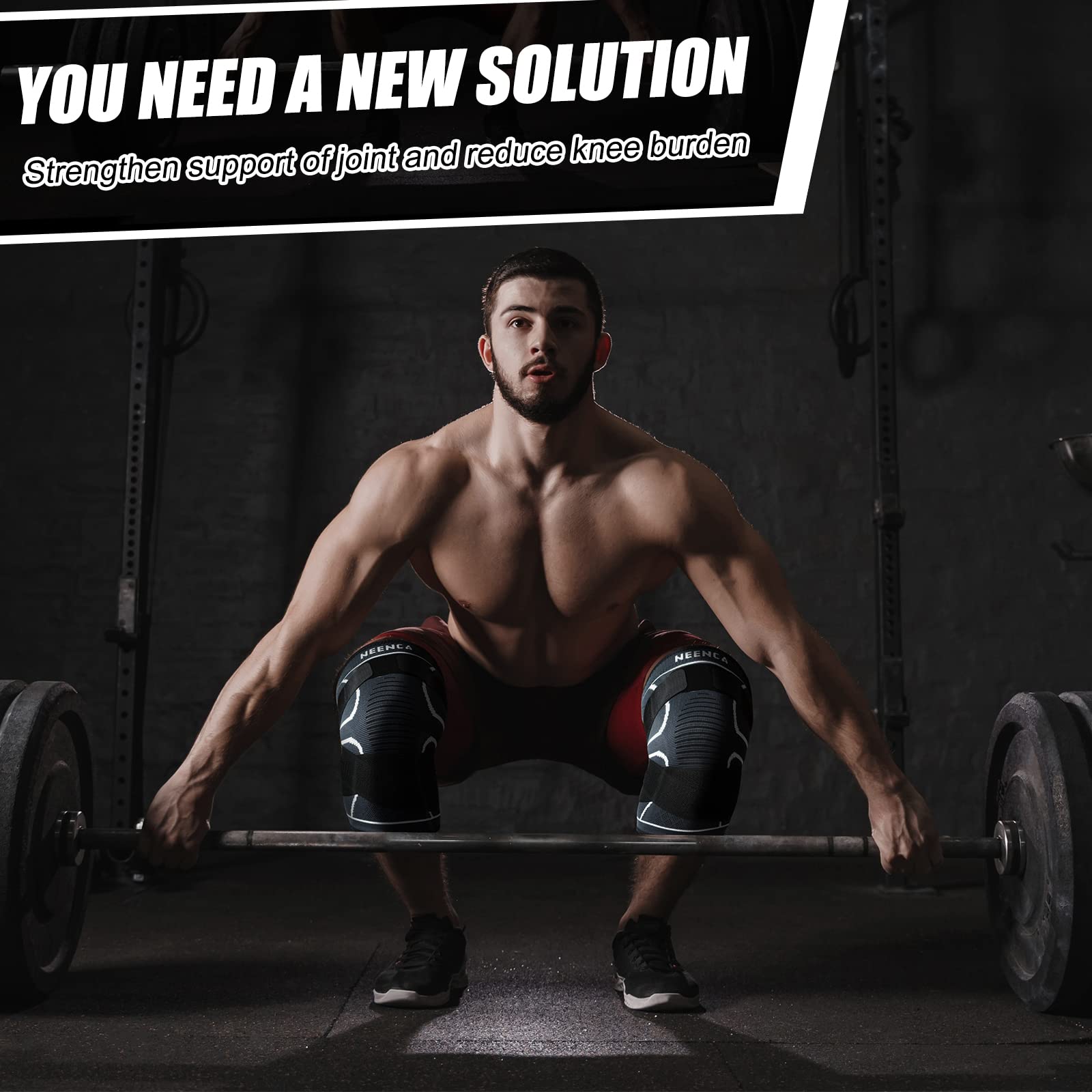 NEENCA Knee Braces for Knee Pain- 2 Pack Knee Sleeves for Pain Relief Set, Knee Compression Sleeves with Adjustable Straps for Best Fit, for Sports, Runner, Meniscus Tear, ACL, Arthritis, Joint Pain..