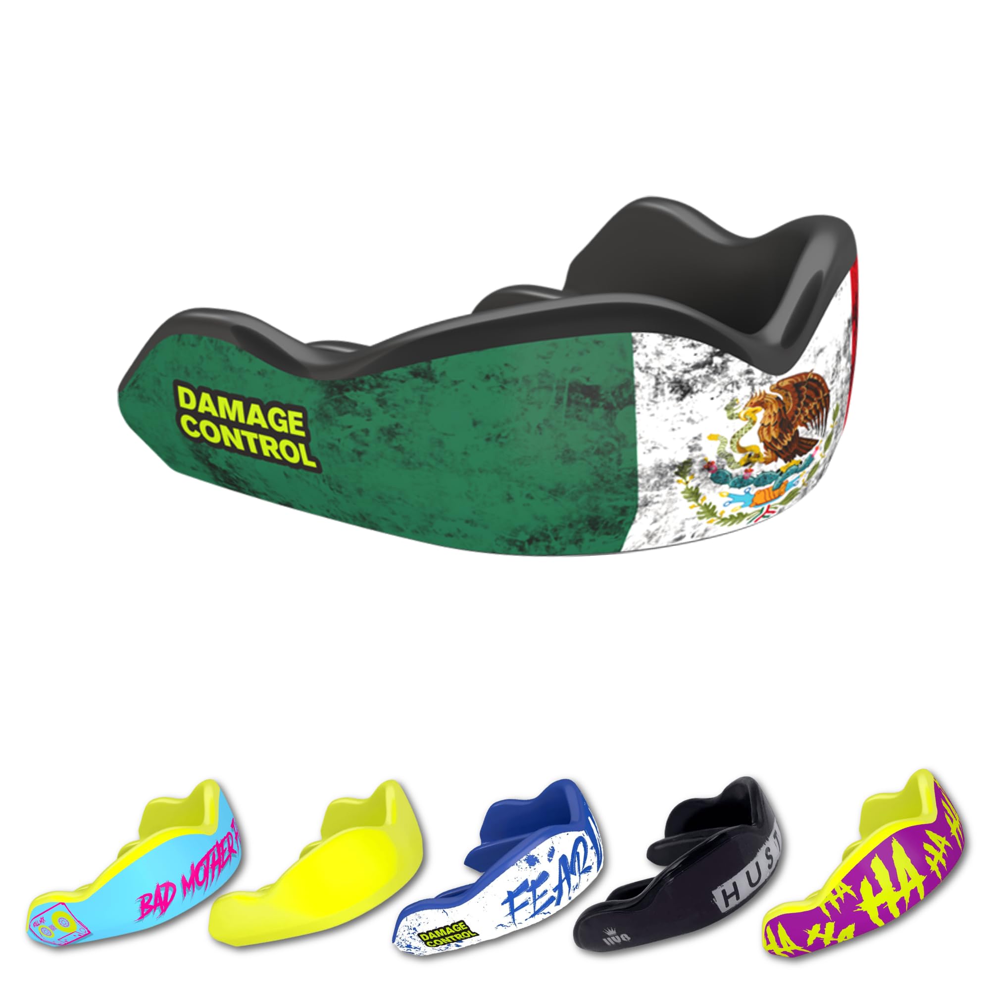 DAMAGE CONTROL High-Impact Mouth Guard – Sports Mouthguard for Boxing, Football, Hockey, Lacrosse & Basketball, Protects Teeth & Jaw, Protective Mouthpiece for Adults & Youth (Adult, HA HA HA 2.0)