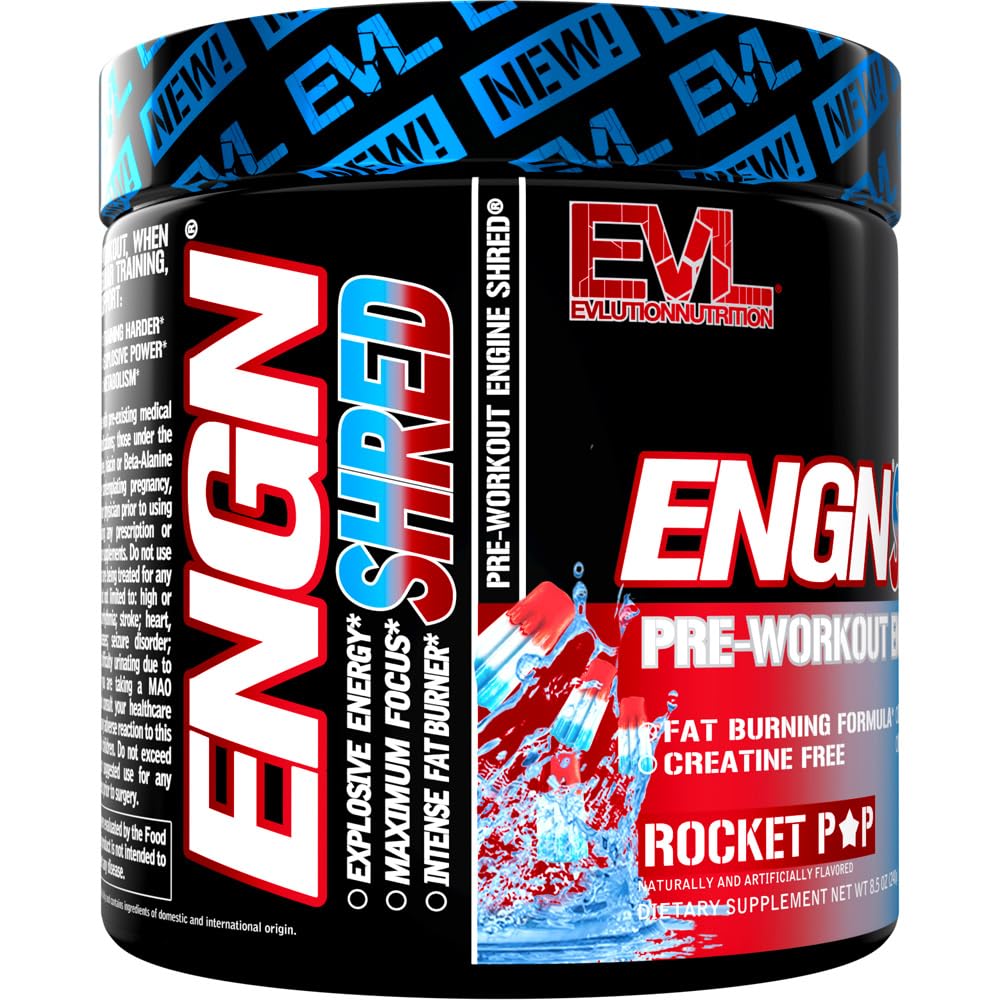 EVL Ultimate Pre Workout Powder - Thermogenic Fat Burner Preworkout Powder Drink for Lasting Energy Focus and Stamina - ENGN Shred Intense Fat Burning Creatine Free Preworkout Drink - Cherry Limeade