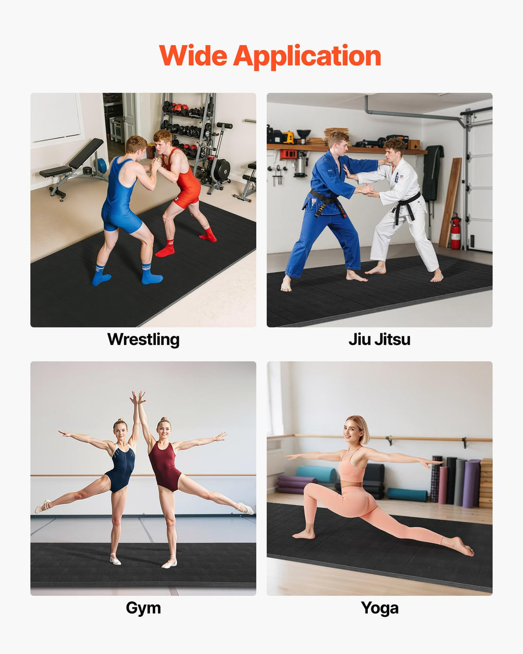 VEVOR Wrestling Mat, Martial Arts Thick Mat for Home Gym Exercise, PVC or Inflatable Training Mats with Circles,for Gymnastics, Tatami, Jiu Jitsu BJJ MMA Judo, Black