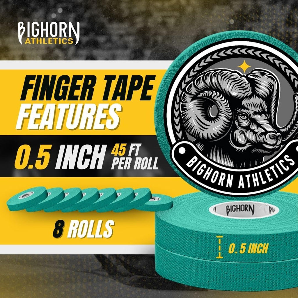 Bighorn Athletics Jiu Jitsu Finger Tape | Residue-Free Athletic Finger Tape for Sports & Injuries: Rock Climbing, Volleyball, Football, Basketball, Hands & Toes | 0.3-Inch x 45-feet, 8-Rolls, Black