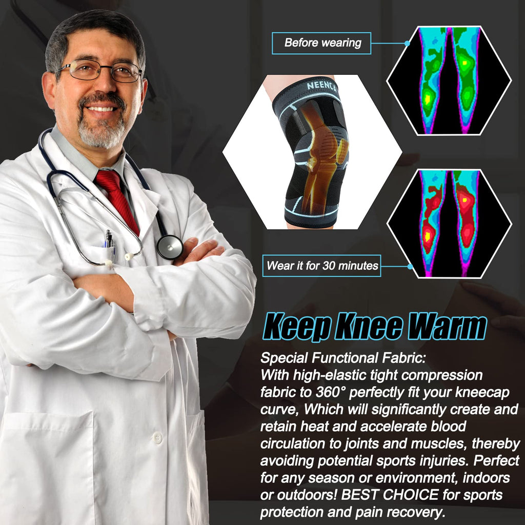 NEENCA Knee Braces for Knee Pain- 2 Pack Knee Sleeves for Pain Relief Set, Knee Compression Sleeves with Adjustable Straps for Best Fit, for Sports, Runner, Meniscus Tear, ACL, Arthritis, Joint Pain..