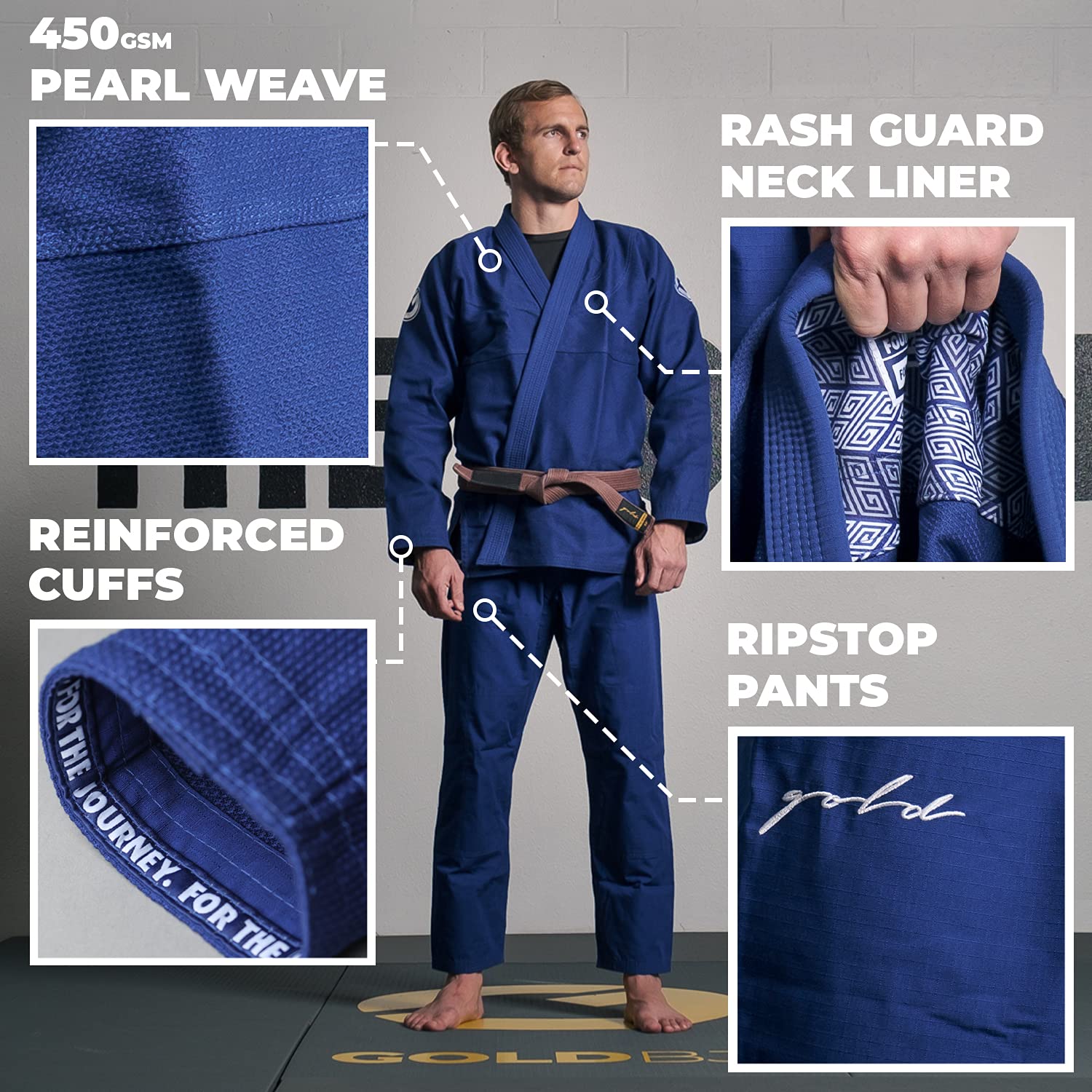 Gold BJJ Foundation Gi - Pearl Weave Jiu Jitsu Gi for Men and Women - IBJJF Competition Legal BJJ Gi