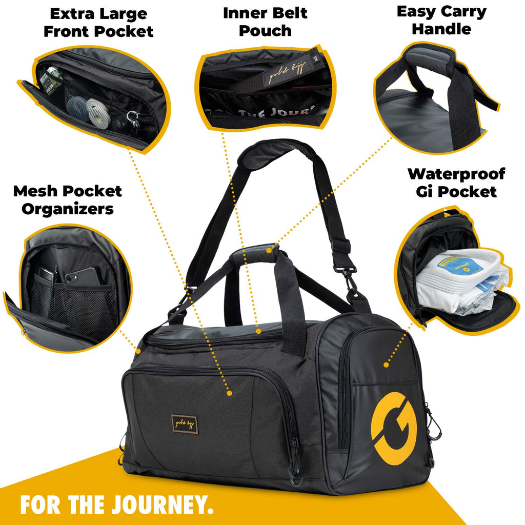 Gold BJJ Jiu Jitsu Duffle Bag - Waterproof Pocket for Sweaty Gi, Rashguard, or Shoes - The Perfect Duffel Bag for Martial Arts Gear, Boxing, MMA, and More