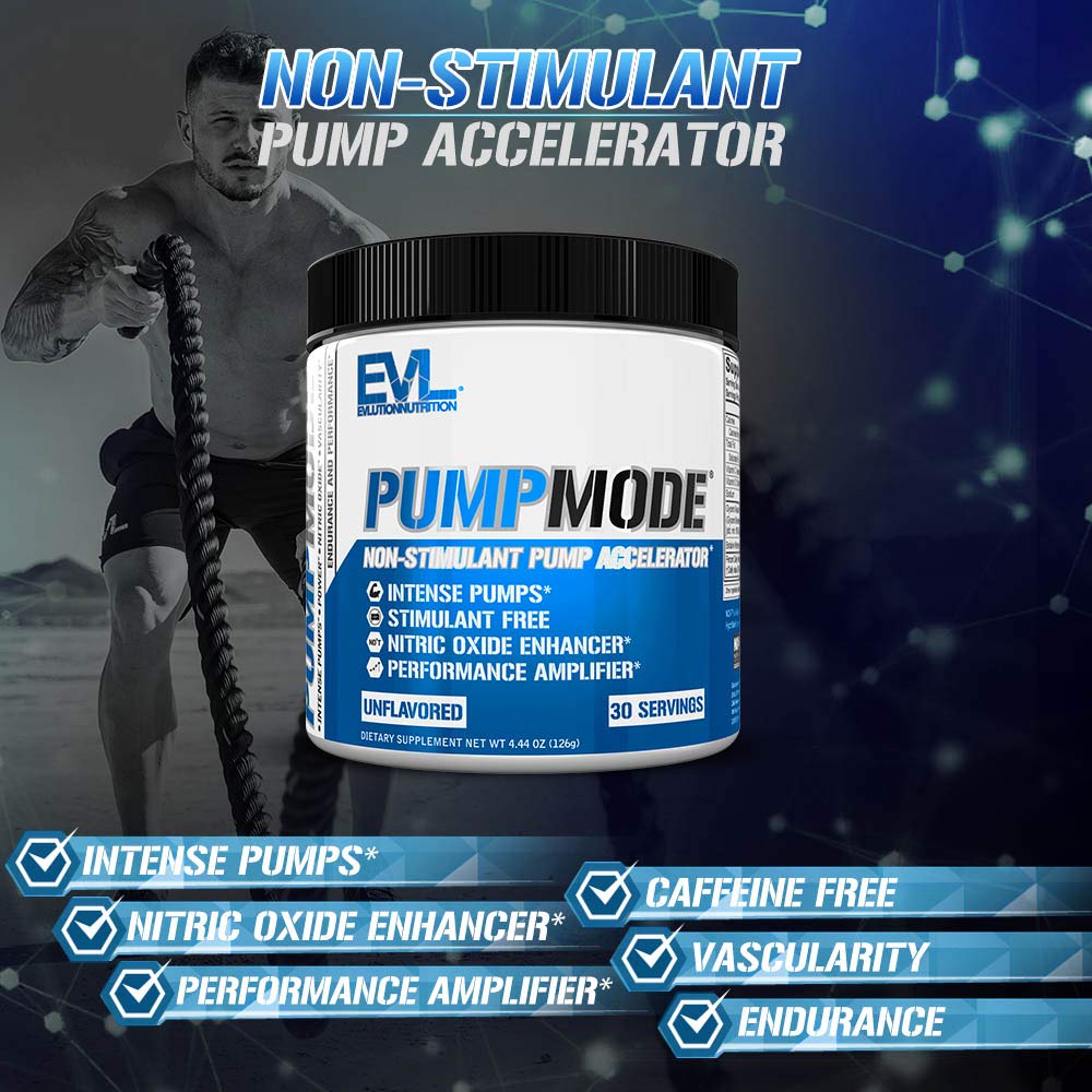 EVL PumpMode Nitric Oxide Supplement - Nitric Oxide Booster Pump Pre Workout Powder with Glycerol and Betaine for Muscle Recovery Growth and Endurance - Stim Free Pre Workout Drink (Furious Grape)