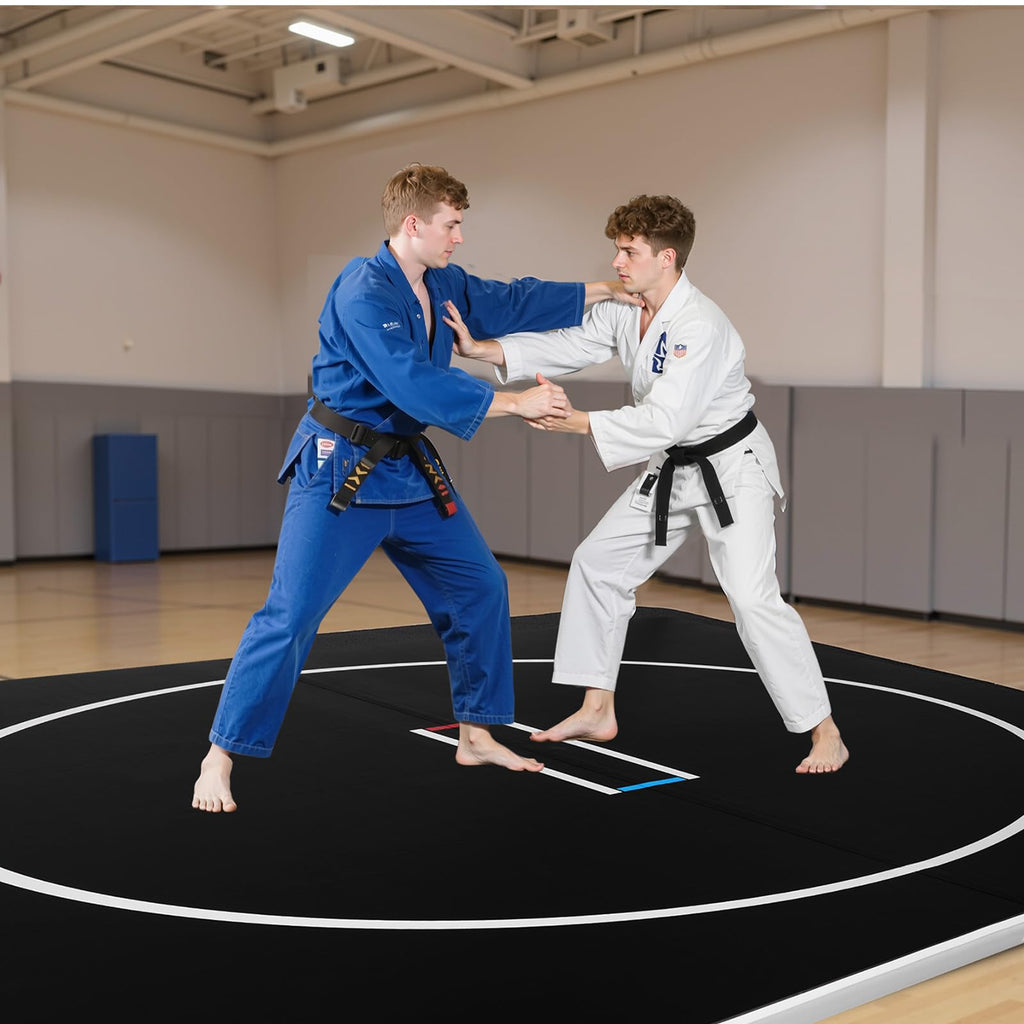 VEVOR Wrestling Mat, Martial Arts Thick Mat for Home Gym Exercise, PVC or Inflatable Training Mats with Circles,for Gymnastics, Tatami, Jiu Jitsu BJJ MMA Judo, Black