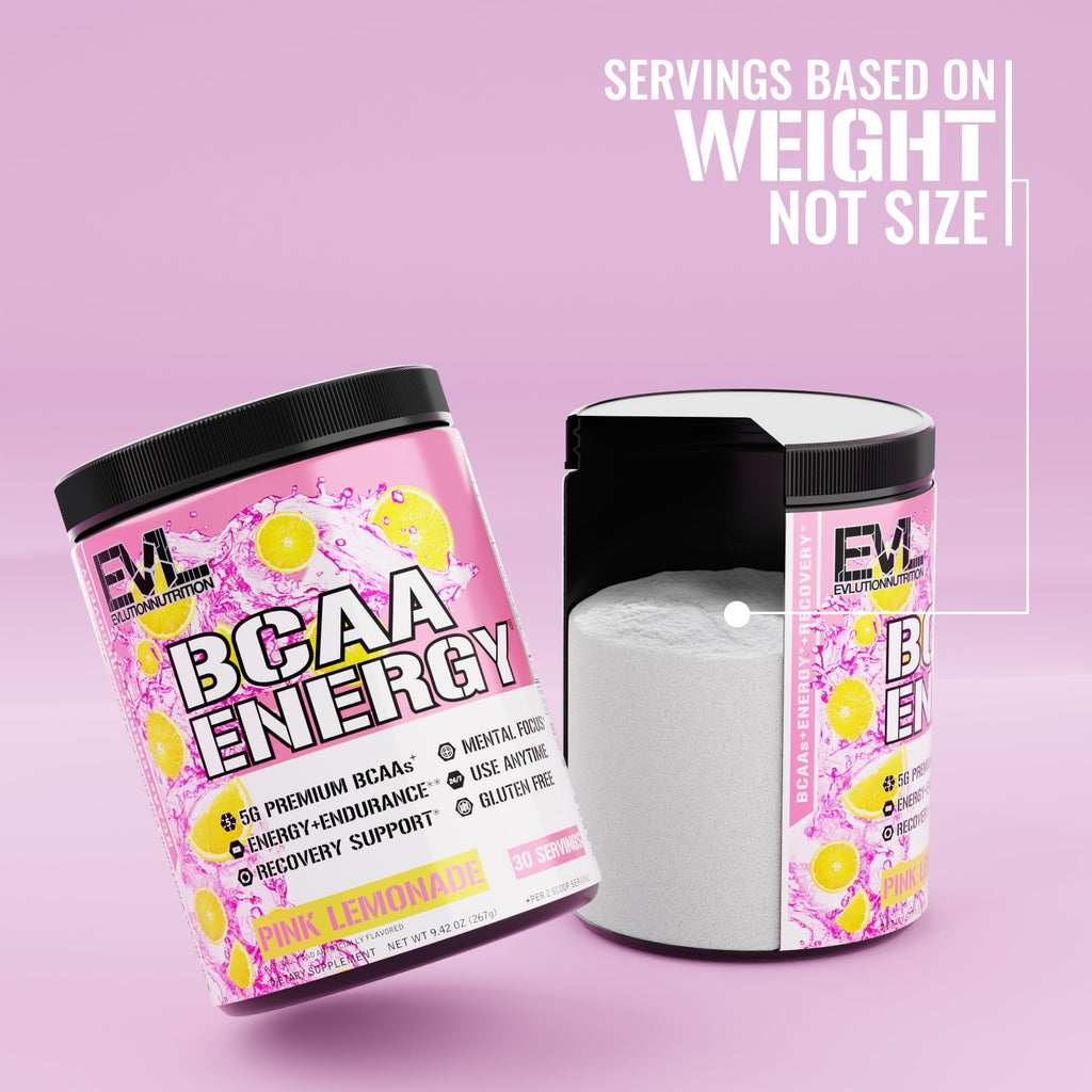EVL BCAAs Amino Acids Powder - BCAA Energy Pre Workout Powder for Muscle Recovery Lean Growth and Endurance - Rehydrating Post Workout Recovery Drink with Natural Caffeine - Pink Lemonade