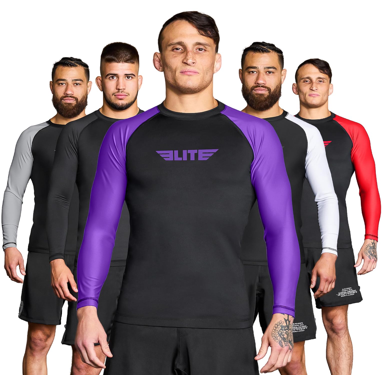 Elite Sports Men's Jiu Jitsu BJJ Rash Guard, Long Full Sleeve Compression Shirt for Sports Nogi Training