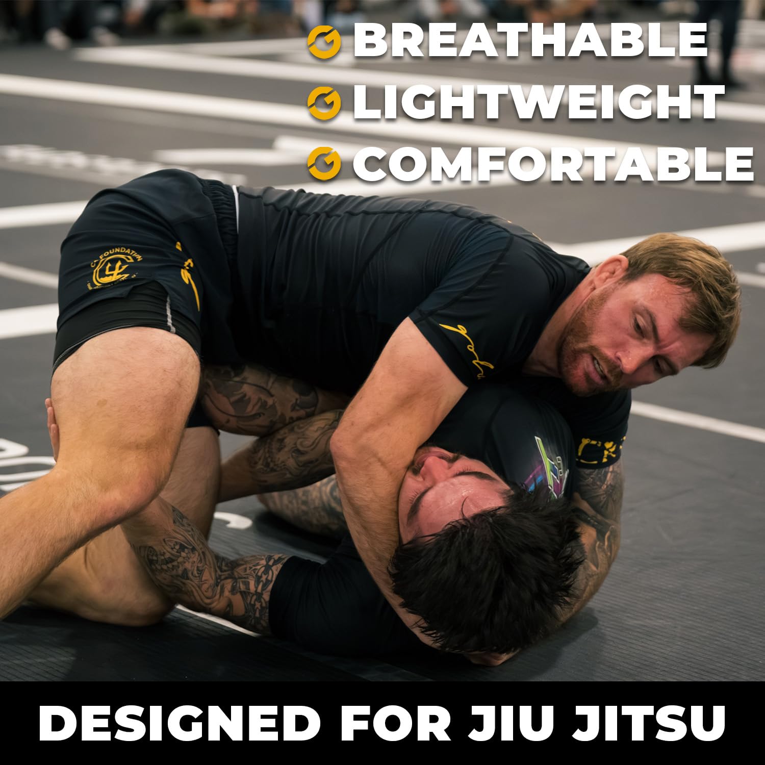 Gold BJJ Jiu Jitsu Compression Shorts - Base Layer for Gi and No-Gi Grappling - Martial Arts Short
