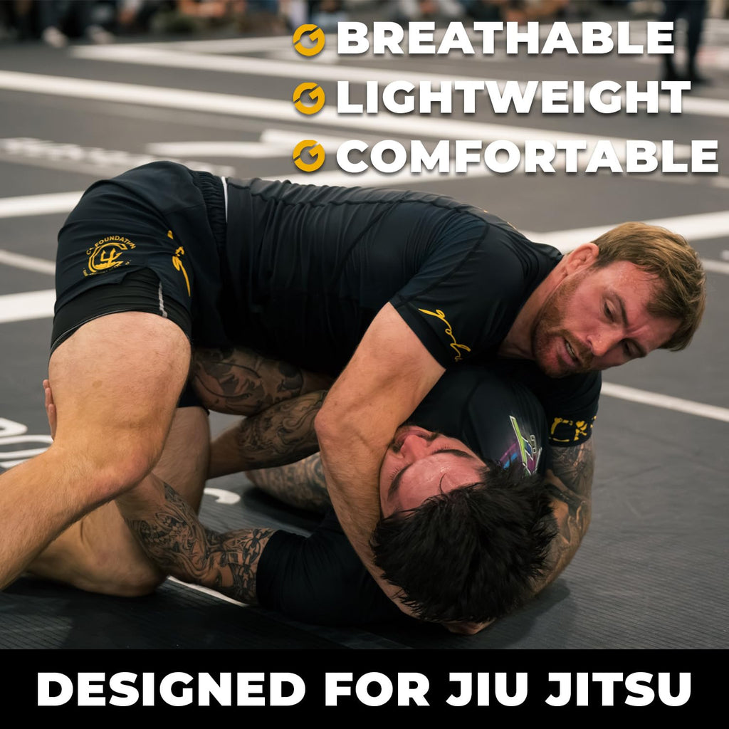 Gold BJJ Jiu Jitsu Compression Shorts - Base Layer for Gi and No-Gi Grappling - Martial Arts Short