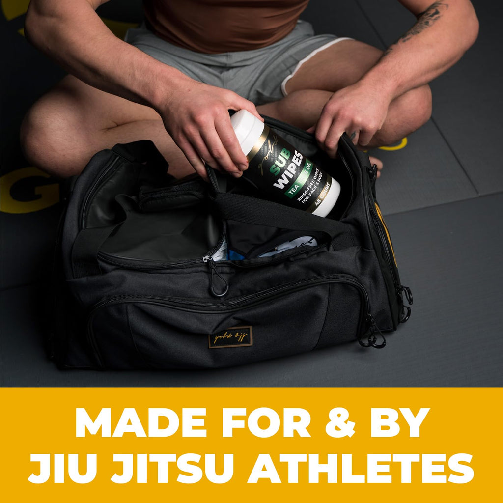 Gold BJJ Jiu Jitsu Duffle Bag - Waterproof Pocket for Sweaty Gi, Rashguard, or Shoes - The Perfect Duffel Bag for Martial Arts Gear, Boxing, MMA, and More