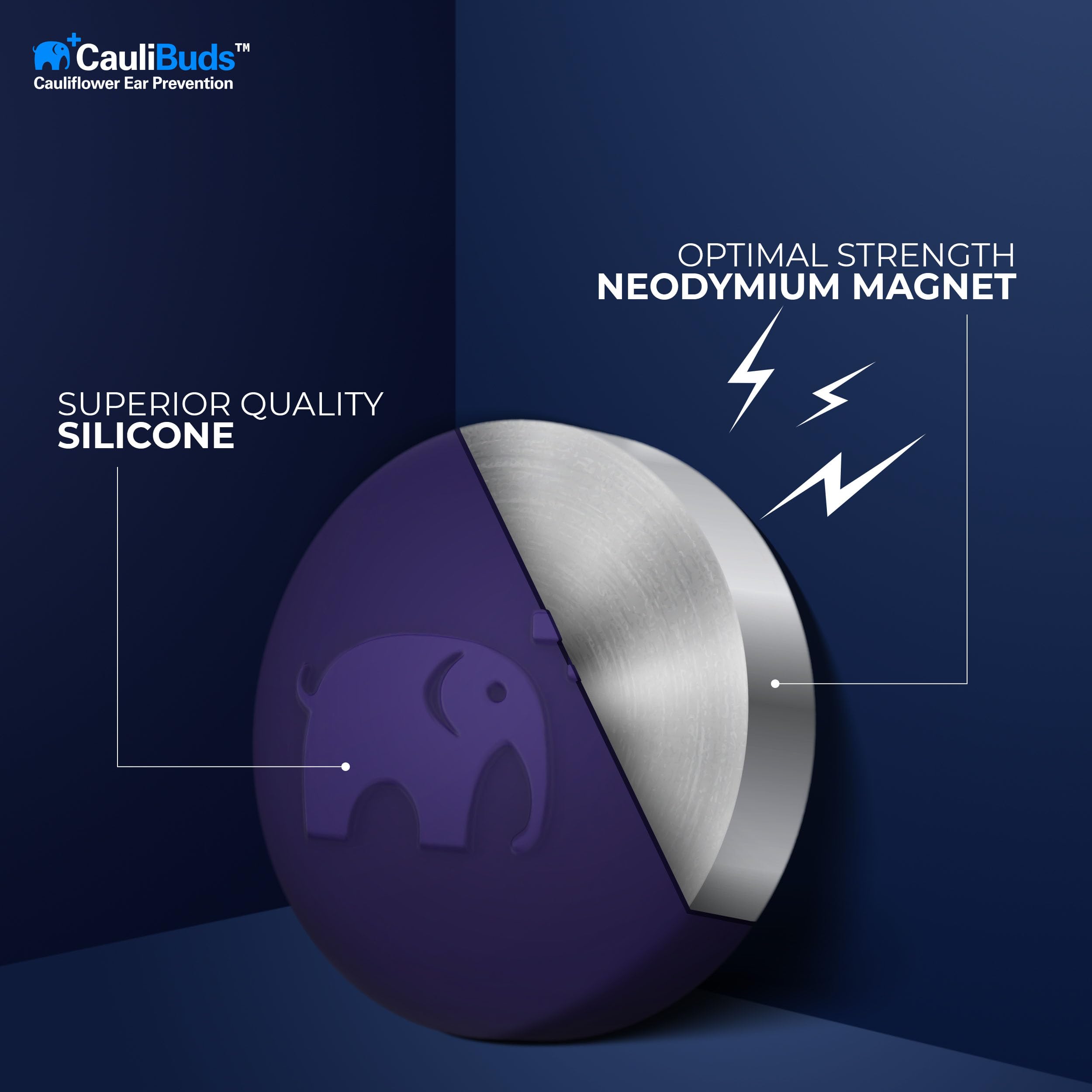 CauliBuds™ Cauliflower Ear Magnets - Premium Silicone Magnet Compression Kit for Cauliflower Ear Prevention & Treatment in BJJ, Wrestling, MMA, & Rugby - Minimize Ear Draining (Black)