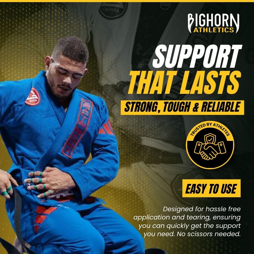 Bighorn Athletics Jiu Jitsu Finger Tape | Residue-Free Athletic Finger Tape for Sports & Injuries: Rock Climbing, Volleyball, Football, Basketball, Hands & Toes | 0.3-Inch x 45-feet, 8-Rolls, Black