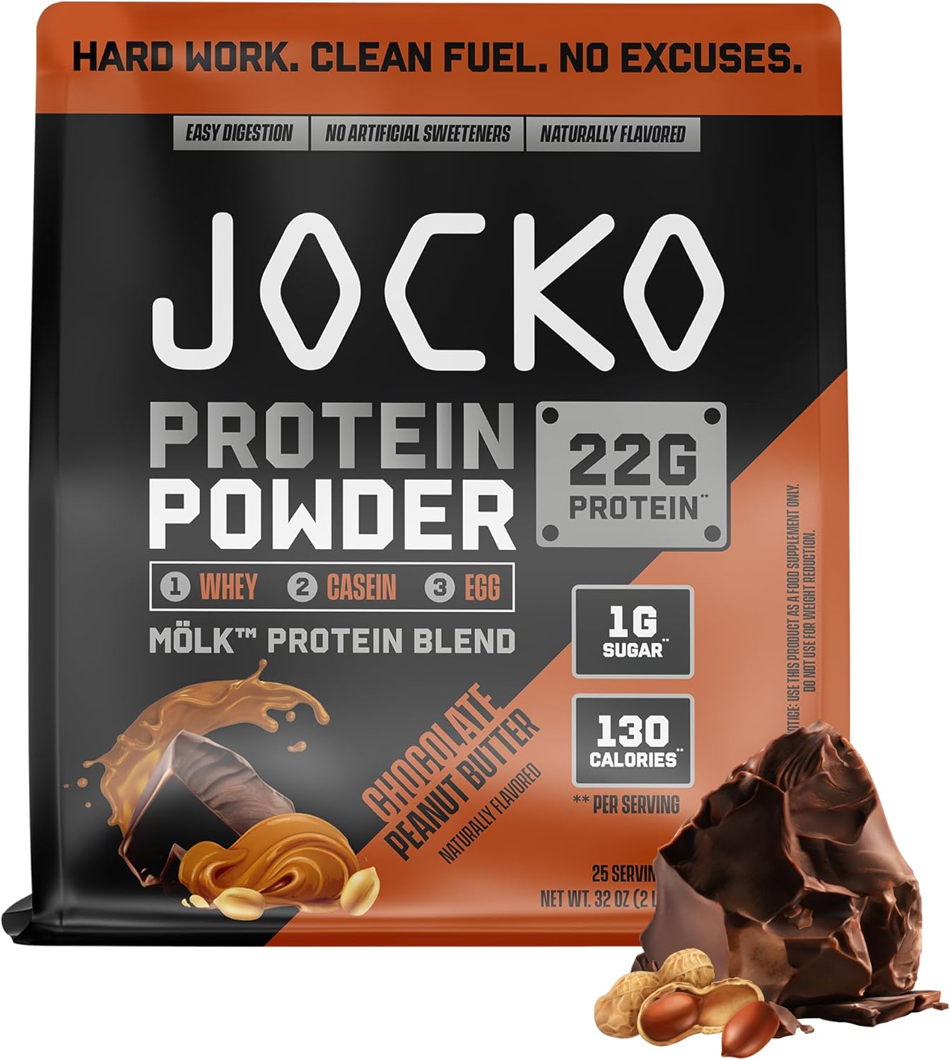 Jocko Fuel Mölk Whey Protein Powder 22g Low Sugar Monk Fruit Blend - Muscle Recovery & Growth, Packaging May Vary (25 Servings, Chocolate Peanut Butter)