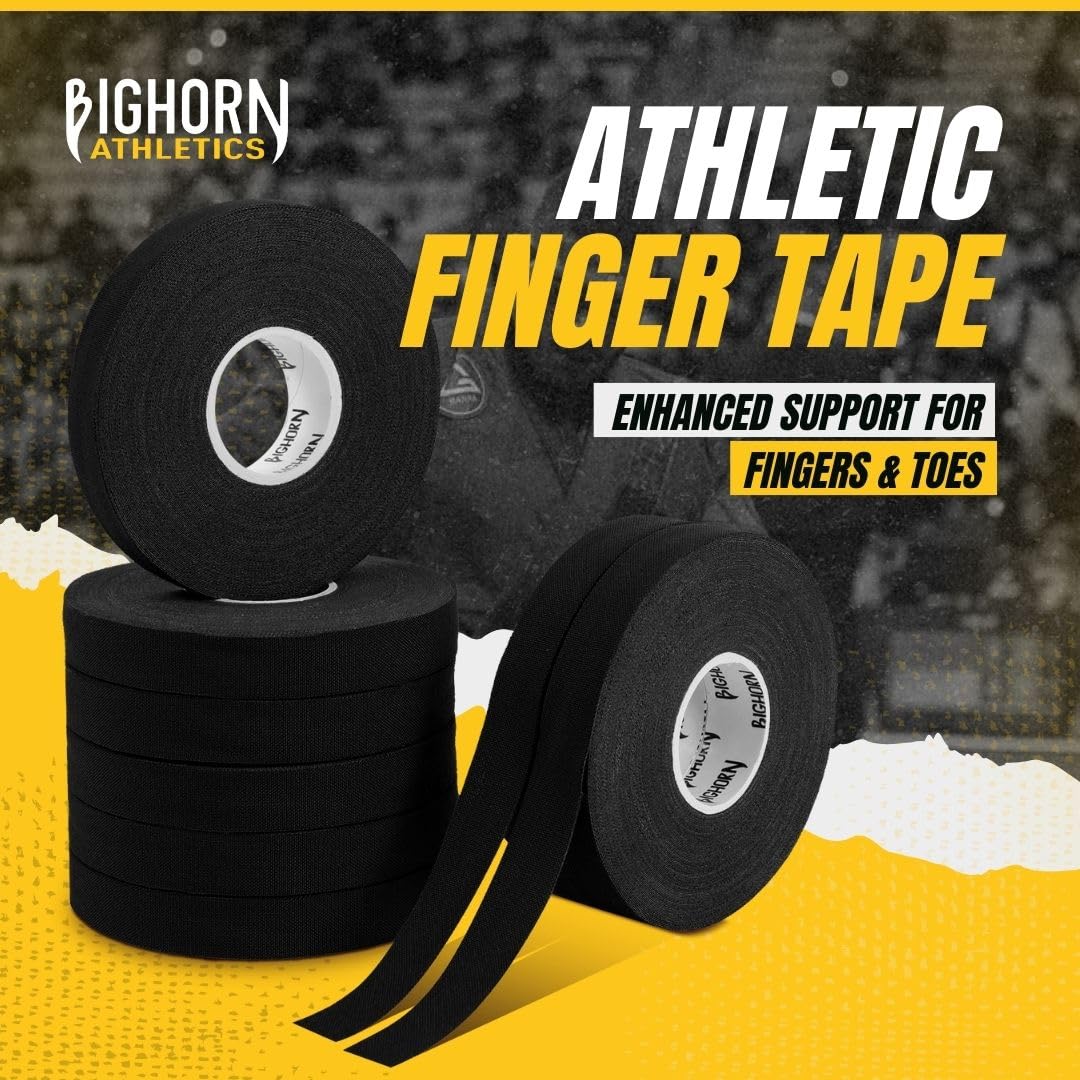 Bighorn Athletics Jiu Jitsu Finger Tape | Residue-Free Athletic Finger Tape for Sports & Injuries: Rock Climbing, Volleyball, Football, Basketball, Hands & Toes | 0.3-Inch x 45-feet, 8-Rolls, Black