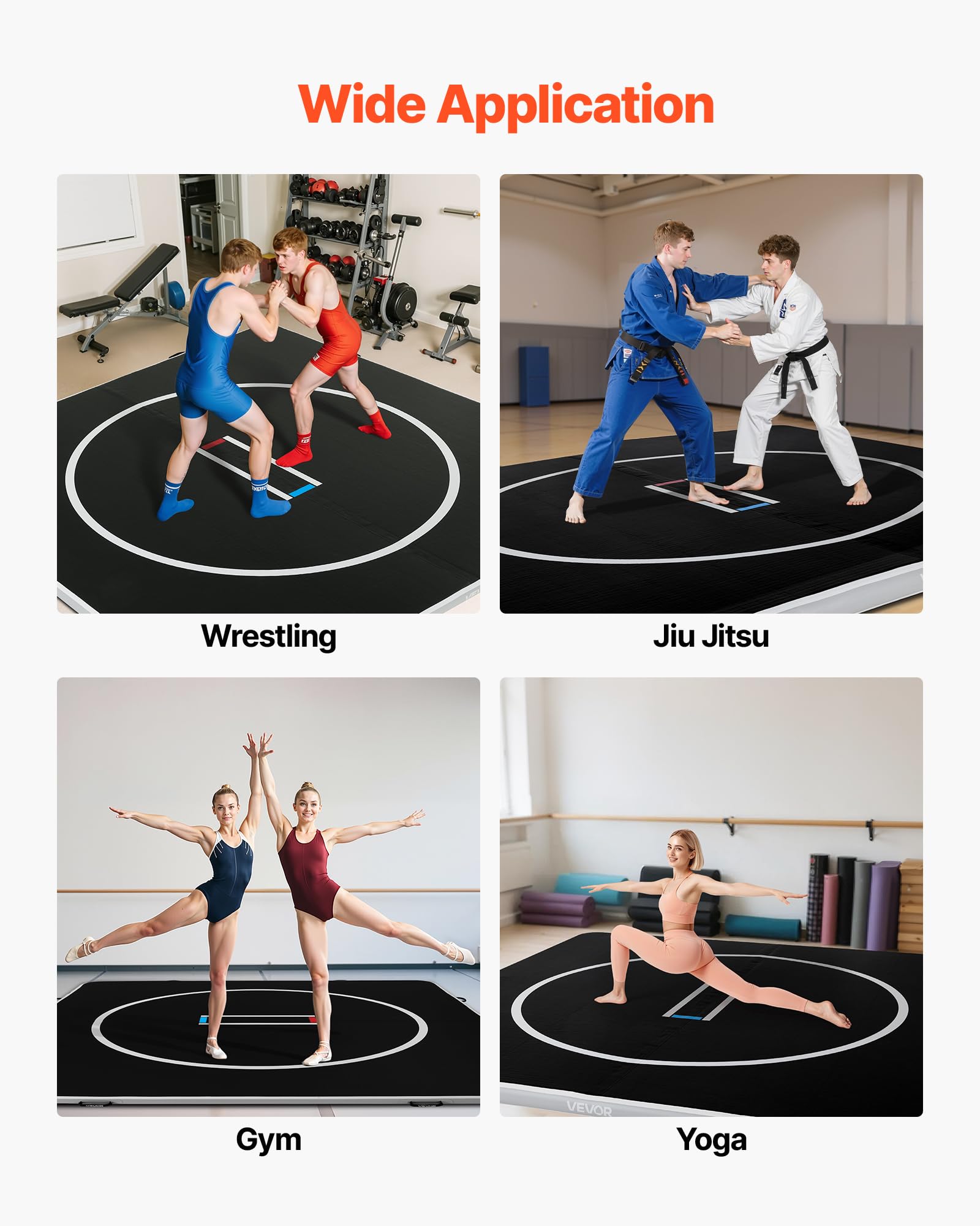 VEVOR Wrestling Mat, Martial Arts Thick Mat for Home Gym Exercise, PVC or Inflatable Training Mats with Circles,for Gymnastics, Tatami, Jiu Jitsu BJJ MMA Judo, Black