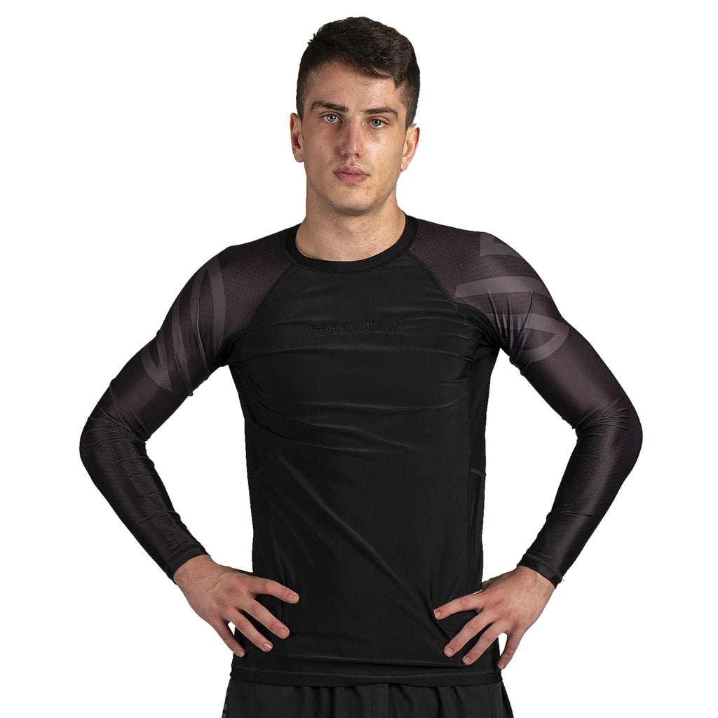 Sanabul Essential Long Sleeve Compression Training Rash Guard for MMA BJJ Wrestling Grappling and No Gi Jiu Jitsu rashguard