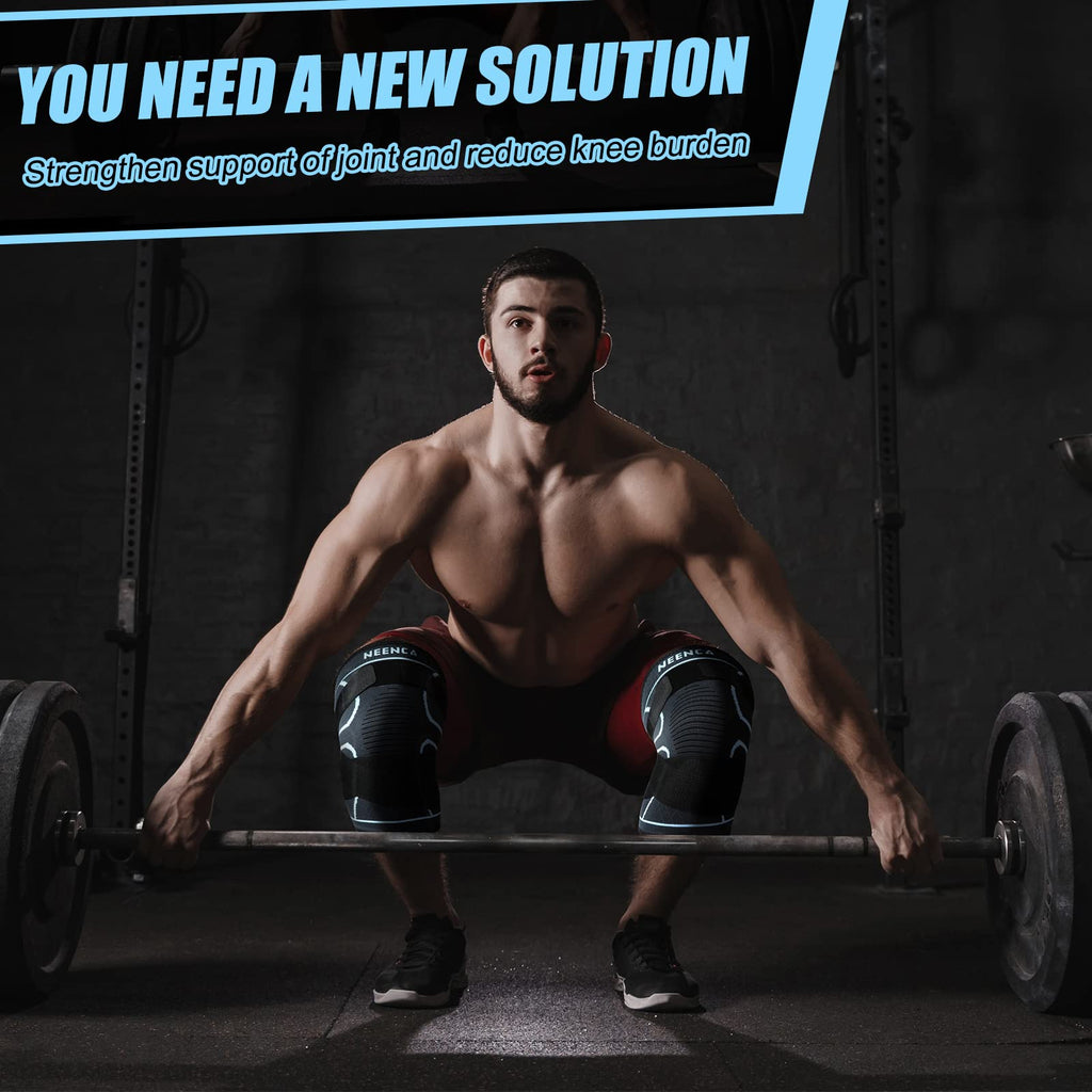 NEENCA Knee Braces for Knee Pain- 2 Pack Knee Sleeves for Pain Relief Set, Knee Compression Sleeves with Adjustable Straps for Best Fit, for Sports, Runner, Meniscus Tear, ACL, Arthritis, Joint Pain..