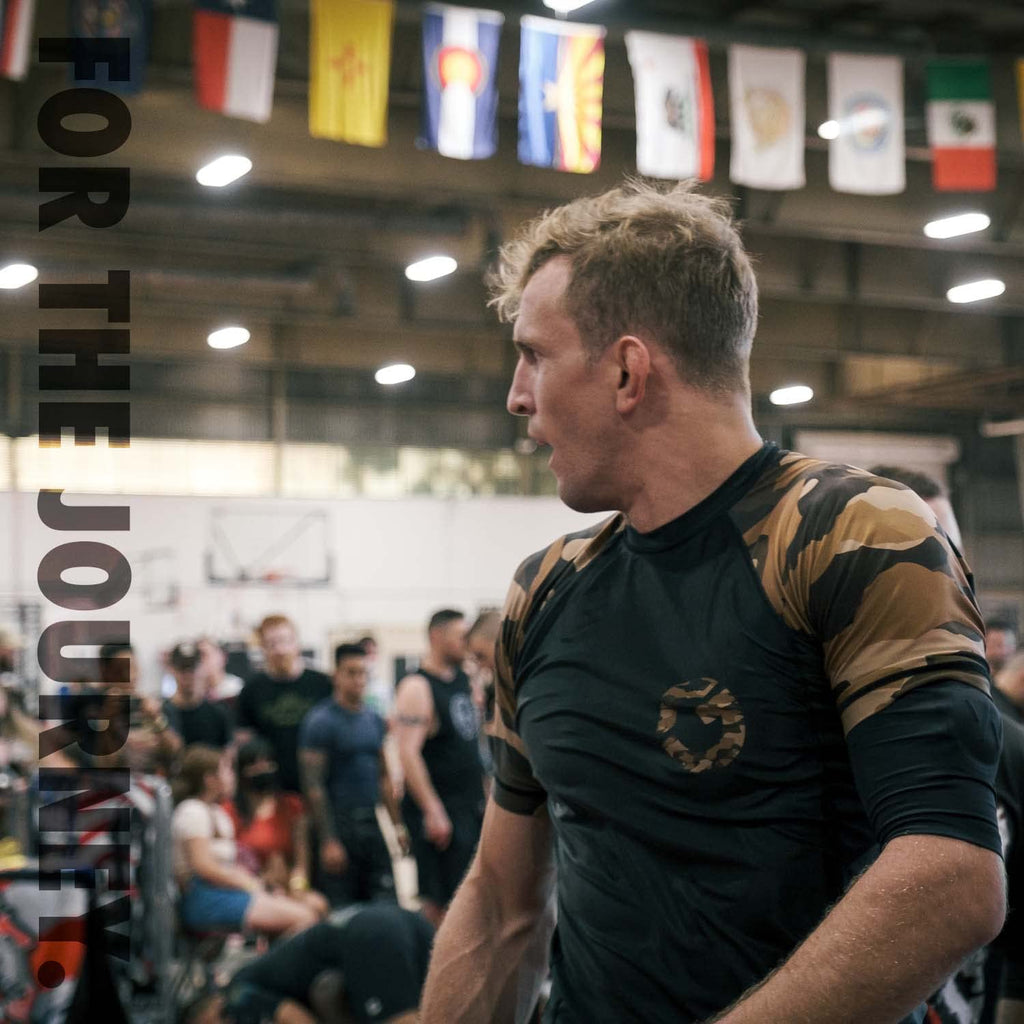 Gold BJJ Jiu Jitsu Rashguard - Camo Rash Guard Compression Shirt for No-Gi, Gi, & MMA