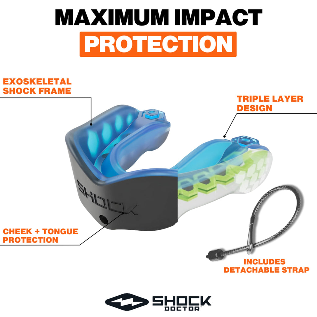Shock Doctor Mouth Guard Sports, Hockey, Lacrosse, Baseball, Wrestling Moutguard, Gel Max Heavy Duty Protection & Custom Fit, Football Mouth Guard with Strap, Adult & Youth Mouthguard