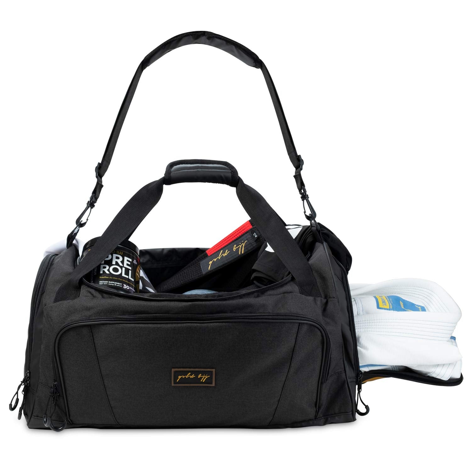 Gold BJJ Jiu Jitsu Duffle Bag - Waterproof Pocket for Sweaty Gi, Rashguard, or Shoes - The Perfect Duffel Bag for Martial Arts Gear, Boxing, MMA, and More