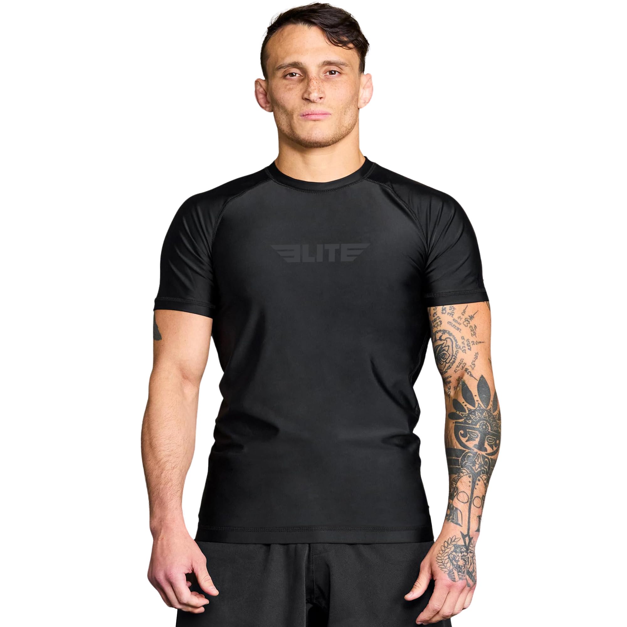 Elite Sports Jiu Jitsu BJJ Rash Guards, Men’s BJJ, No GI, MMA Ranked Short Sleeve Compression Base Layer Rash Guard