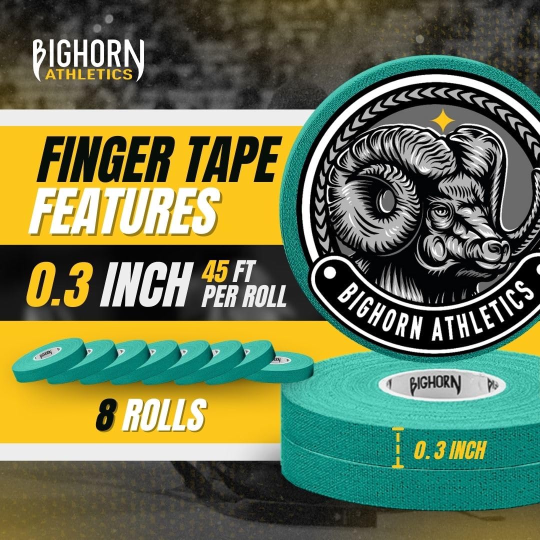 Bighorn Athletics Jiu Jitsu Finger Tape | Residue-Free Athletic Finger Tape for Sports & Injuries: Rock Climbing, Volleyball, Football, Basketball, Hands & Toes | 0.3-Inch x 45-feet, 8-Rolls, Black