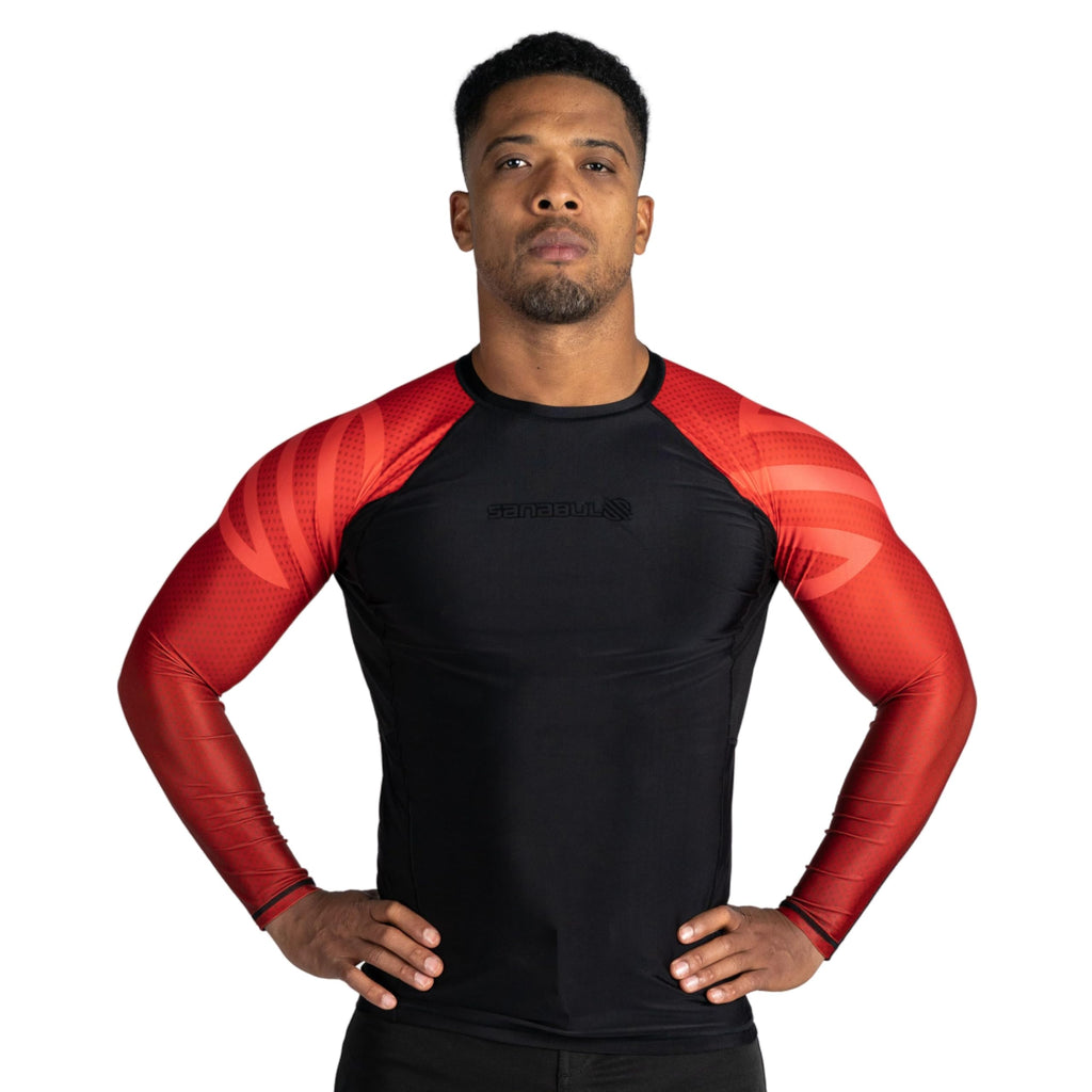 Sanabul Essential Long Sleeve Compression Training Rash Guard for MMA BJJ Wrestling Grappling and No Gi Jiu Jitsu rashguard