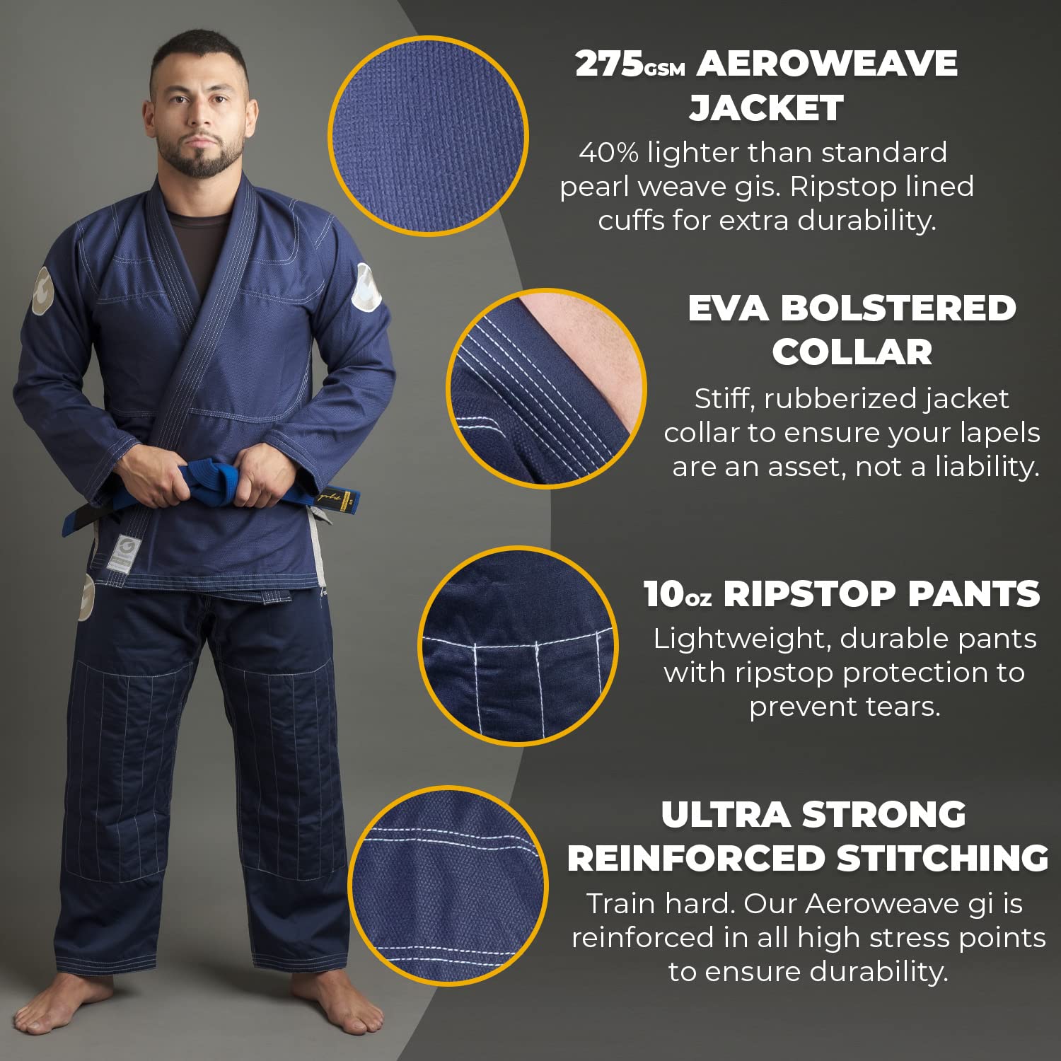 Gold BJJ Aeroweave Jiu Jitsu Gi - Ultra Lightweight BJJ Gi - Preshrunk Brazilian Jiu Jitsu Uniform for Men