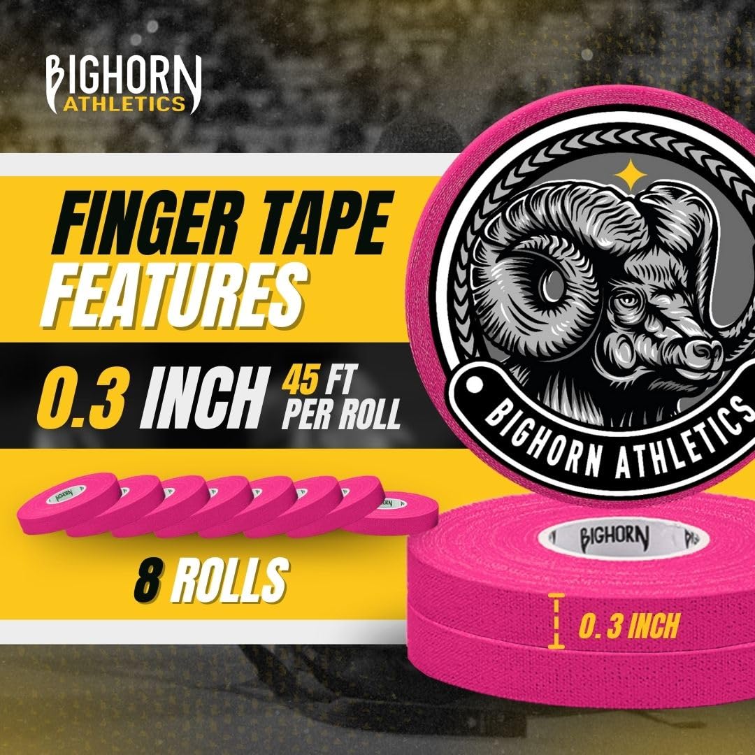 Bighorn Athletics Jiu Jitsu Finger Tape | Residue-Free Athletic Finger Tape for Sports & Injuries: Rock Climbing, Volleyball, Football, Basketball, Hands & Toes | 0.3-Inch x 45-feet, 8-Rolls, Black
