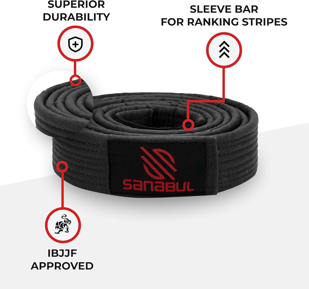 Sanabul BJJ Belt for Men & Women - Brazilian Jiu Jitsu With Ranking Stripes Sleeve Bar - Kids Gi Belt