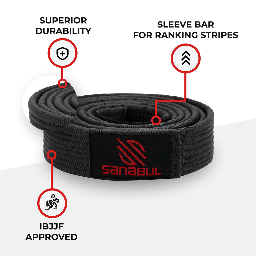 Sanabul BJJ Belt for Men & Women - Brazilian Jiu Jitsu With Ranking Stripes Sleeve Bar - Kids Gi Belt