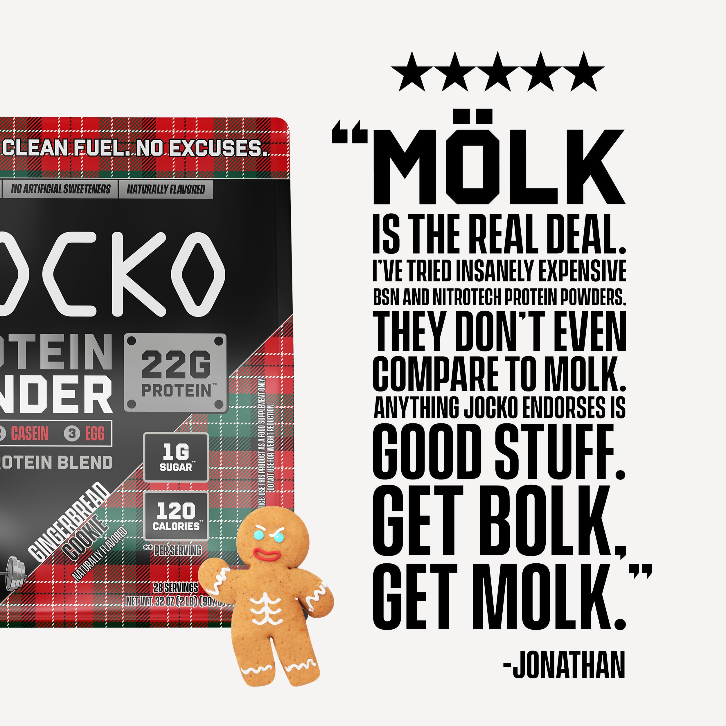 Jocko Fuel Mölk Whey Protein Powder 22g Protein - Low Sugar Monk Fruit Blend - Muscle Recovery & Growth, Packaging May Vary (26 Servings, Chocolate Milkshake)