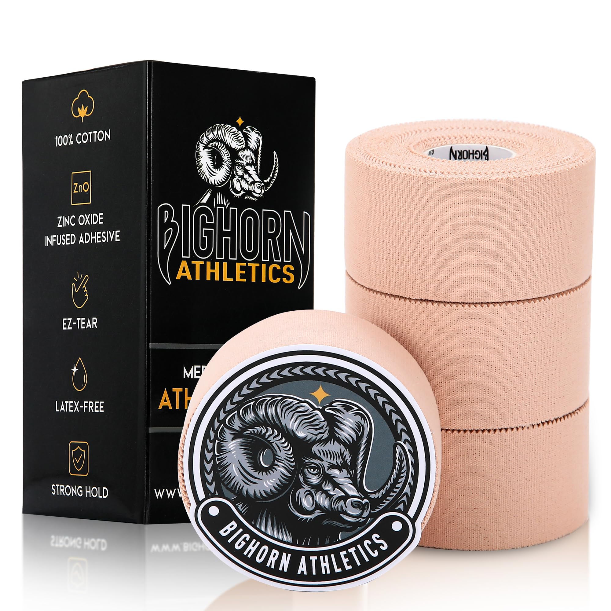 Bighorn Athletics Jiu Jitsu Finger Tape | Residue-Free Athletic Finger Tape for Sports & Injuries: Rock Climbing, Volleyball, Football, Basketball, Hands & Toes | 0.3-Inch x 45-feet, 8-Rolls, Black