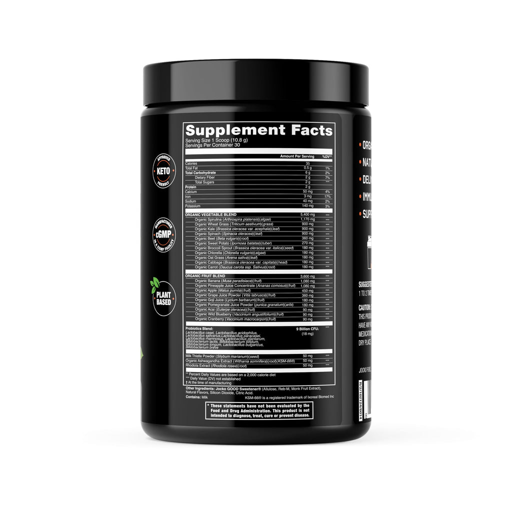 Jocko Fuel Daily Greens Powder - Premium Organic Greens Superfood Powder for Gut Health, Digestion, Bloating, Immune Support with Spirulina, Chlorella, Digestive Enzymes, & Probiotics - 30 Servings