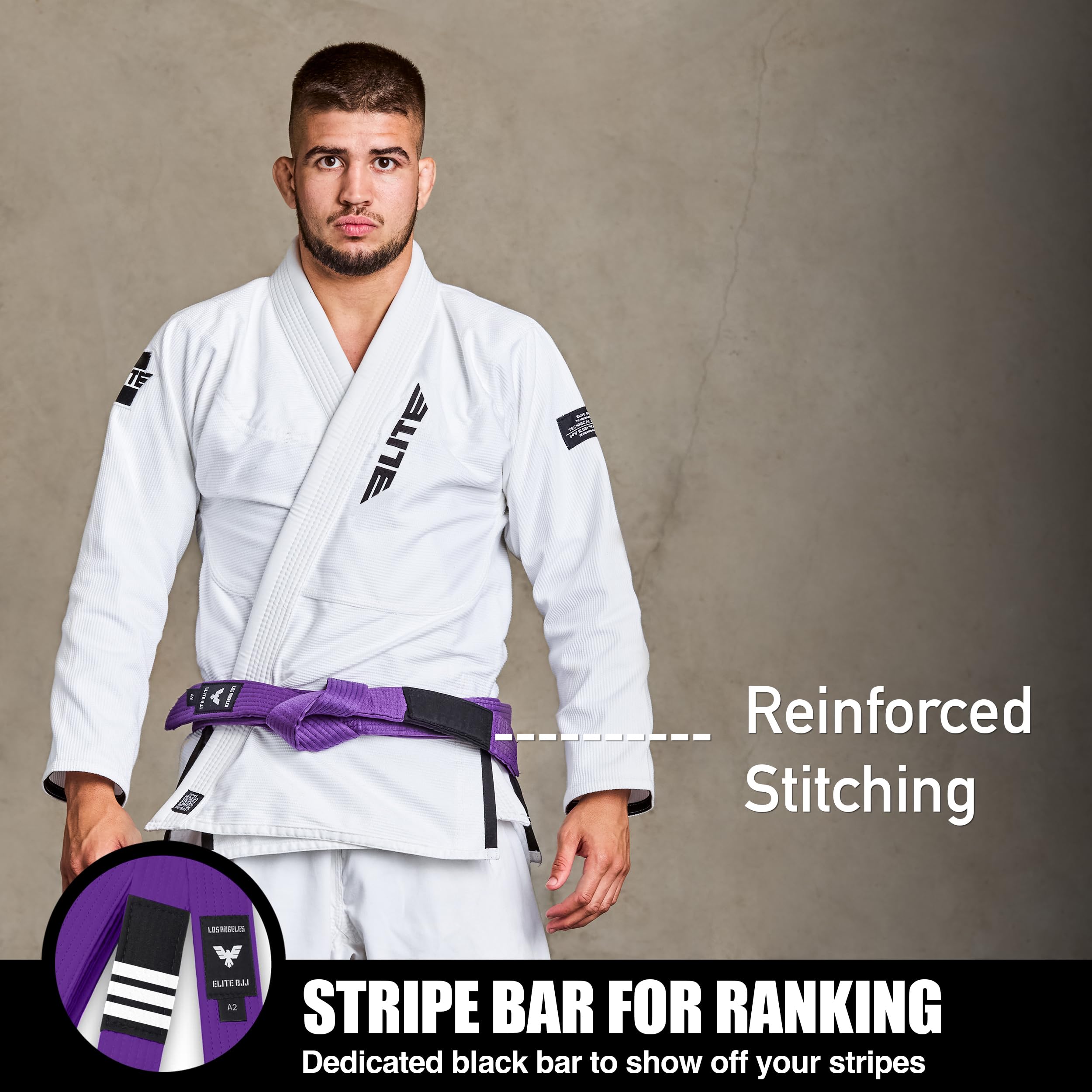 Elite Sports Adults Brazilian Jiu Jitsu Belts for Men & Women,Cotton IBJJF Approved BJJ Belts with Ranking Stripes Sleeve Bar