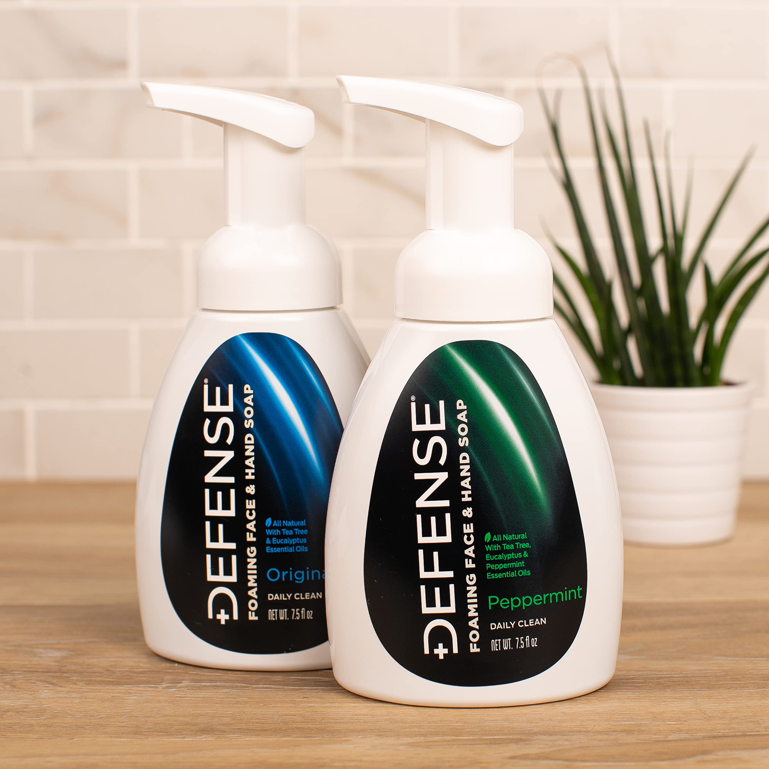 Defense Liquid Foaming Face & Hand Soap 7.5 Fl Oz with Tea Tree, Eucalyptus, Jojoba, Aloe Vera, Olive & Coconut Oils