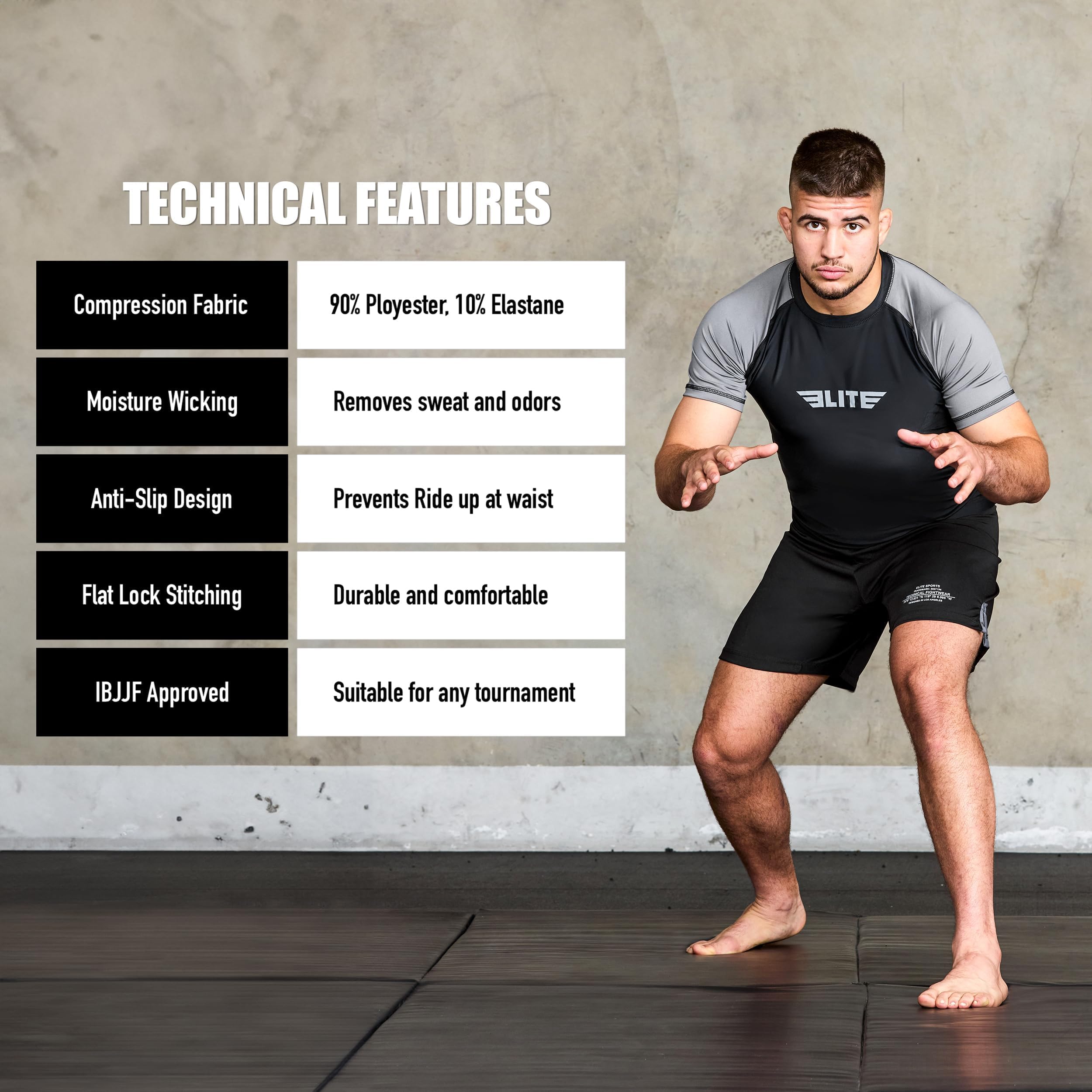 Elite Sports Jiu Jitsu BJJ Rash Guards, Men’s BJJ, No GI, MMA Ranked Short Sleeve Compression Base Layer Rash Guard