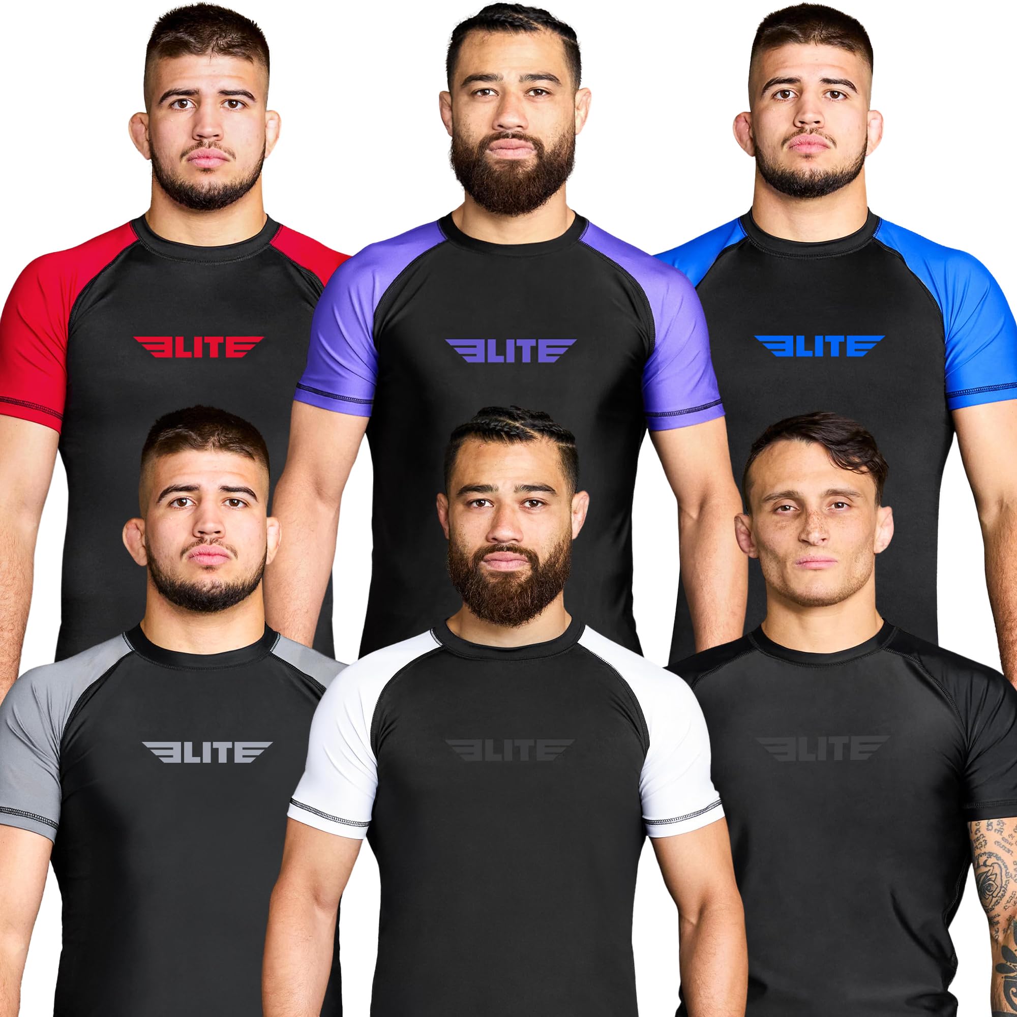 Elite Sports Jiu Jitsu BJJ Rash Guards, Men’s BJJ, No GI, MMA Ranked Short Sleeve Compression Base Layer Rash Guard