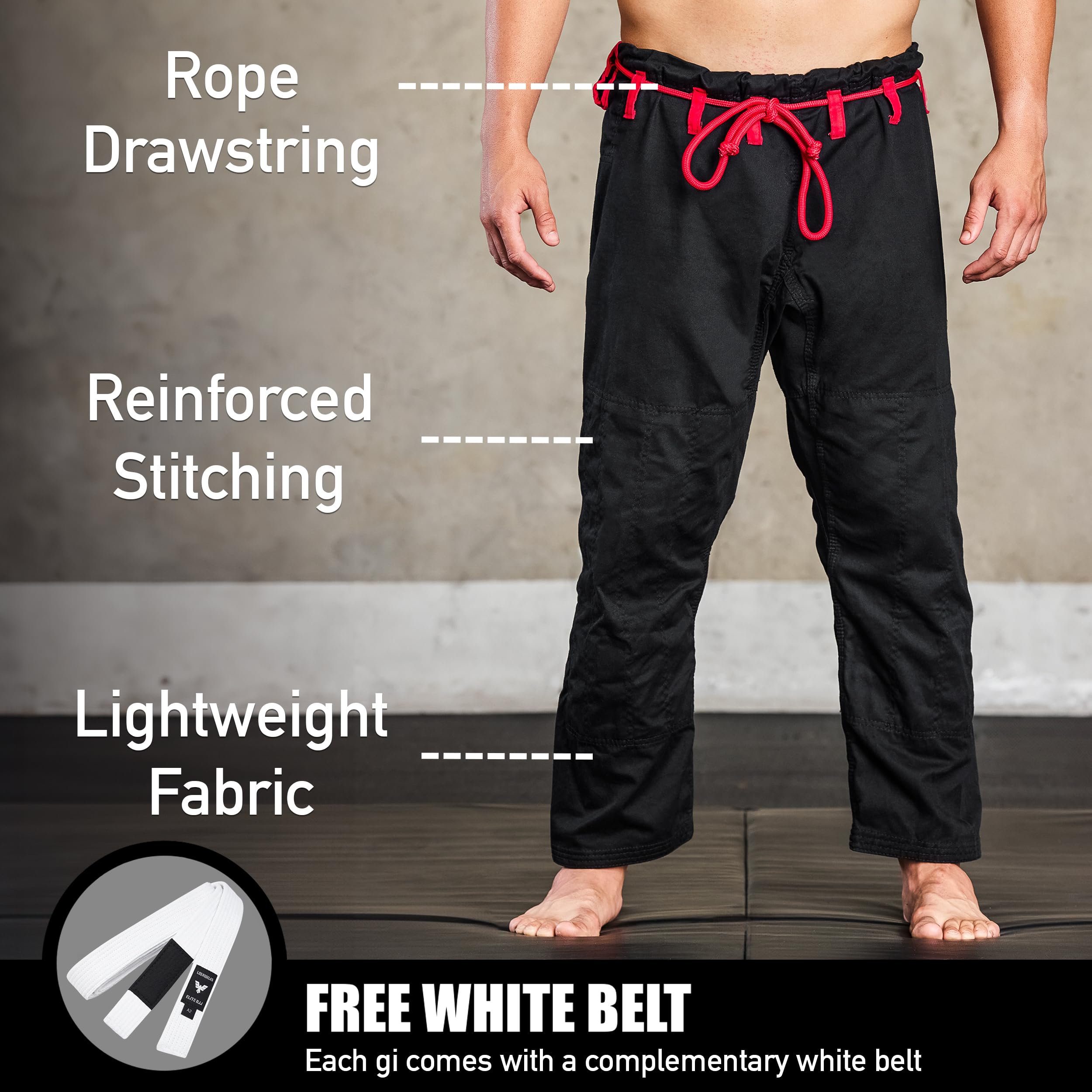 Elite Sports BJJ GI for Men IBJJF Kimono BJJ Jiujitsu GIS W/Preshrunk Fabric & Free Belt (See Special Sizing Guide)