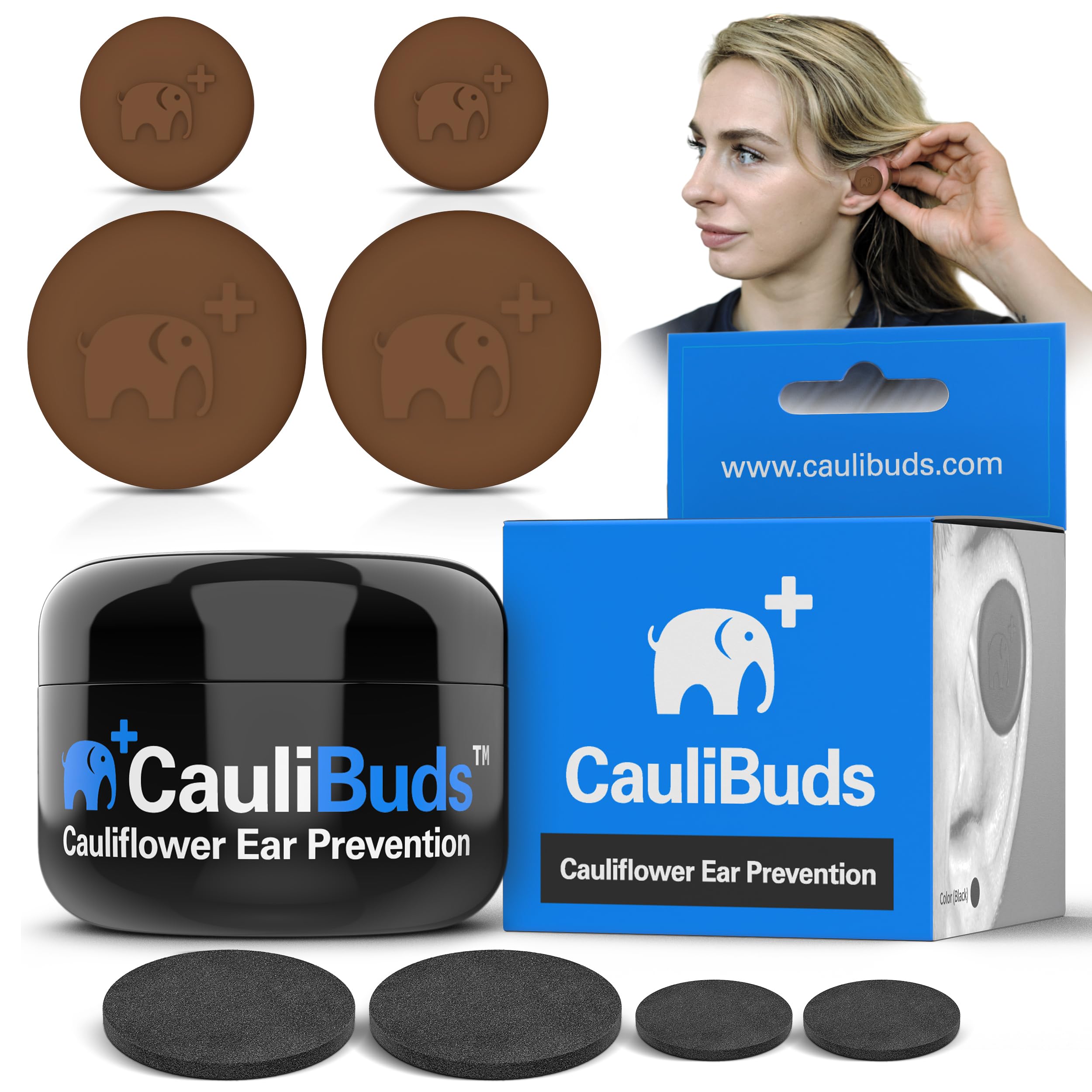 CauliBuds™ Cauliflower Ear Magnets - Premium Silicone Magnet Compression Kit for Cauliflower Ear Prevention & Treatment in BJJ, Wrestling, MMA, & Rugby - Minimize Ear Draining (Black)
