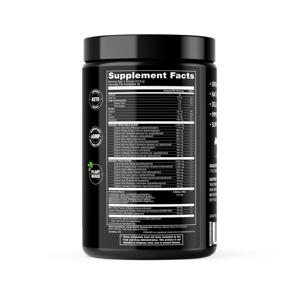 Jocko Fuel Daily Greens Powder - Premium Organic Greens Superfood Powder for Gut Health, Digestion, Bloating, Immune Support with Spirulina, Chlorella, Digestive Enzymes, & Probiotics - 30 Servings