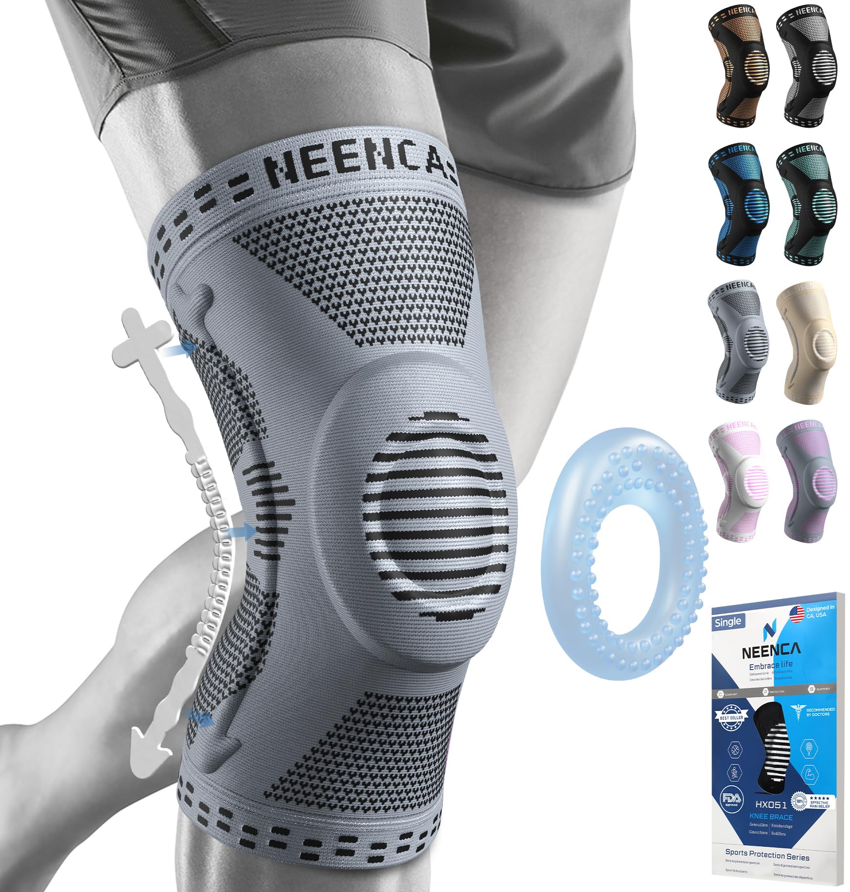 NEENCA Professional Knee Brace for Pain Relief, Medical Knee Support with Patella Pad & Side Stabilizers, Compression Knee Sleeve for Meniscus Tear, ACL, Joint Pain, Runner, Workout - FSA/HSA Eligible