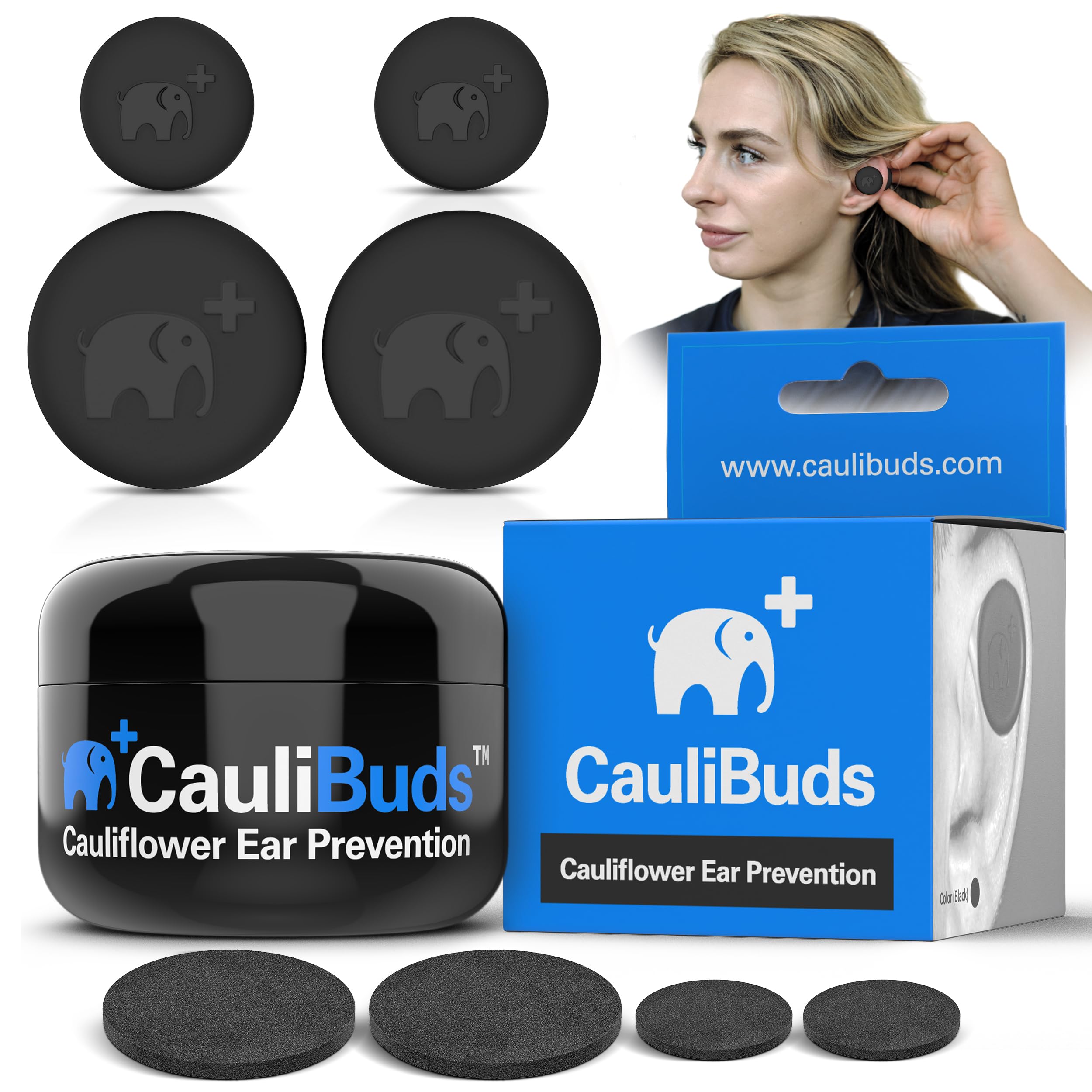 CauliBuds™ Cauliflower Ear Magnets - Premium Silicone Magnet Compression Kit for Cauliflower Ear Prevention & Treatment in BJJ, Wrestling, MMA, & Rugby - Minimize Ear Draining (Black)