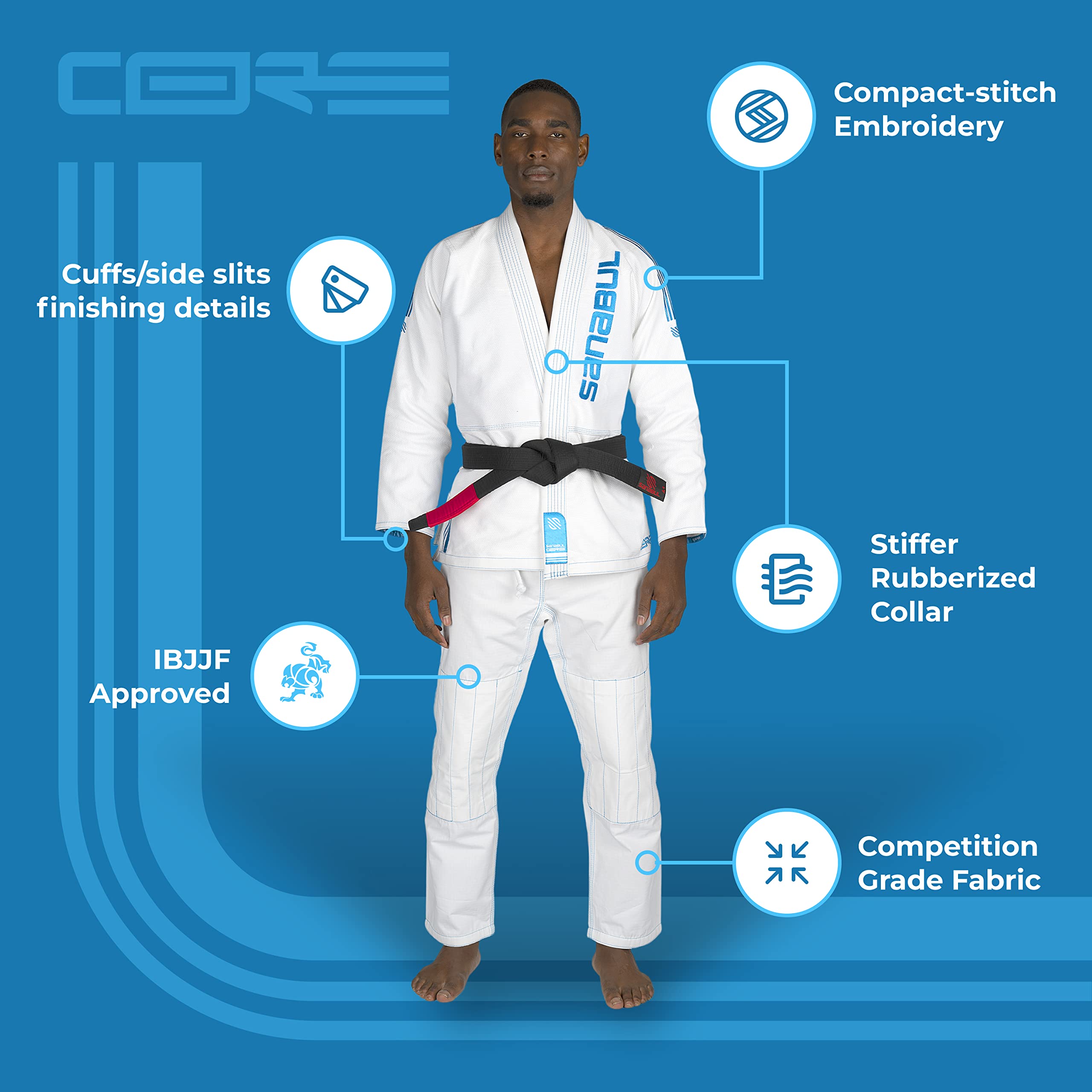 Sanabul Core Competition BJJ Gi for Men & Women Preshrunk Fabric IBJJF Approved Brazilian Jiu Jitsu Training & Competition Gi