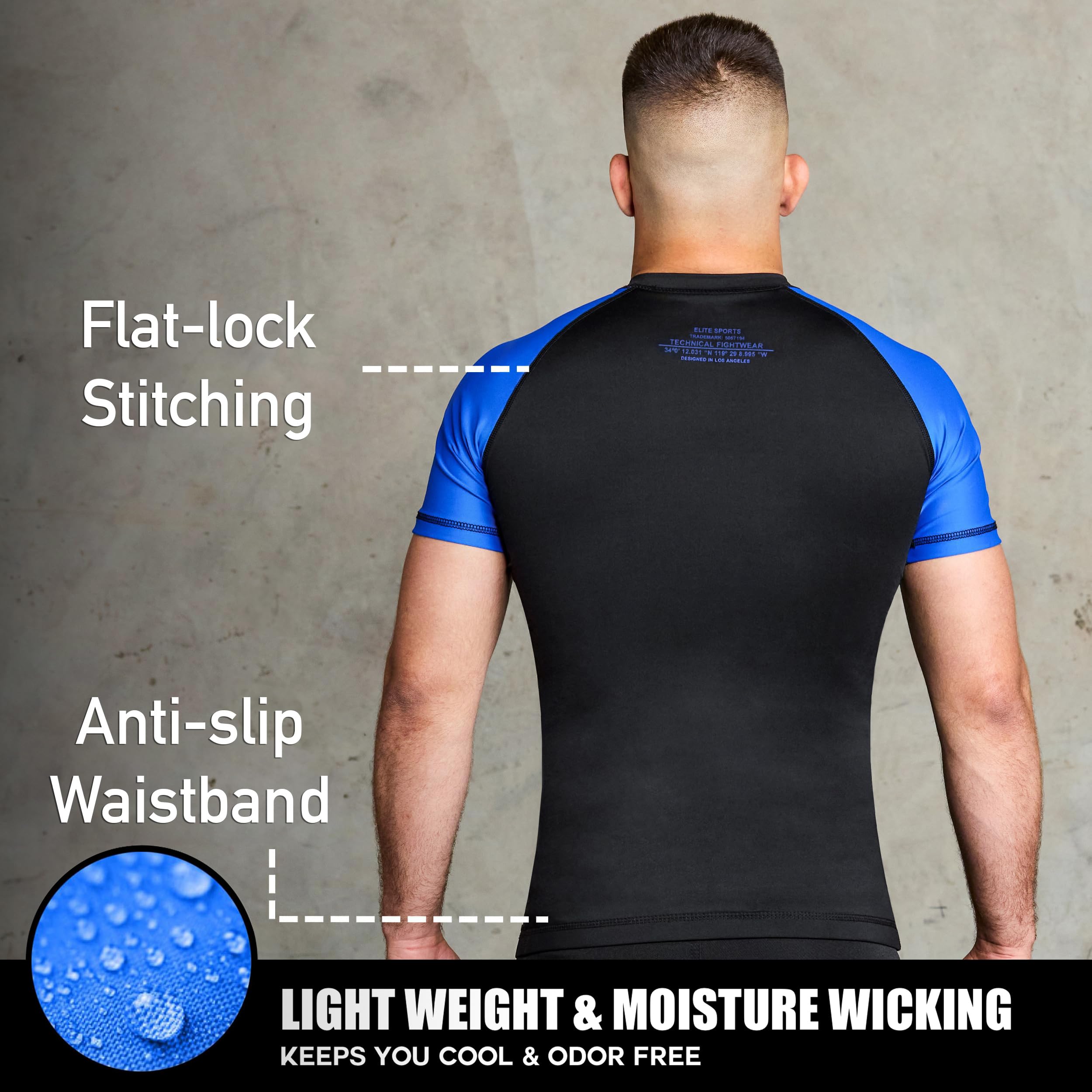 Elite Sports Jiu Jitsu BJJ Rash Guards, Men’s BJJ, No GI, MMA Ranked Short Sleeve Compression Base Layer Rash Guard
