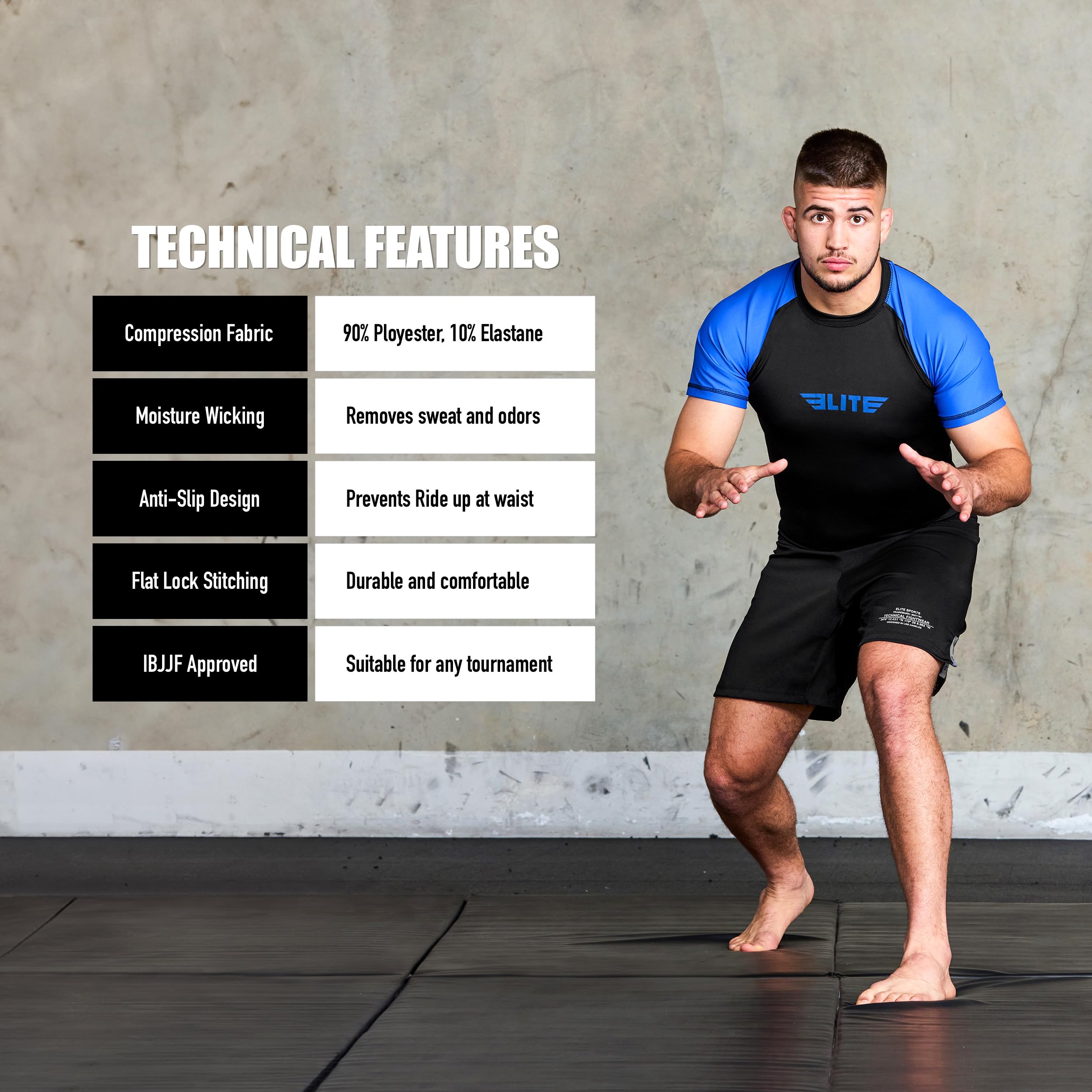 Elite Sports Jiu Jitsu BJJ Rash Guards, Men’s BJJ, No GI, MMA Ranked Short Sleeve Compression Base Layer Rash Guard